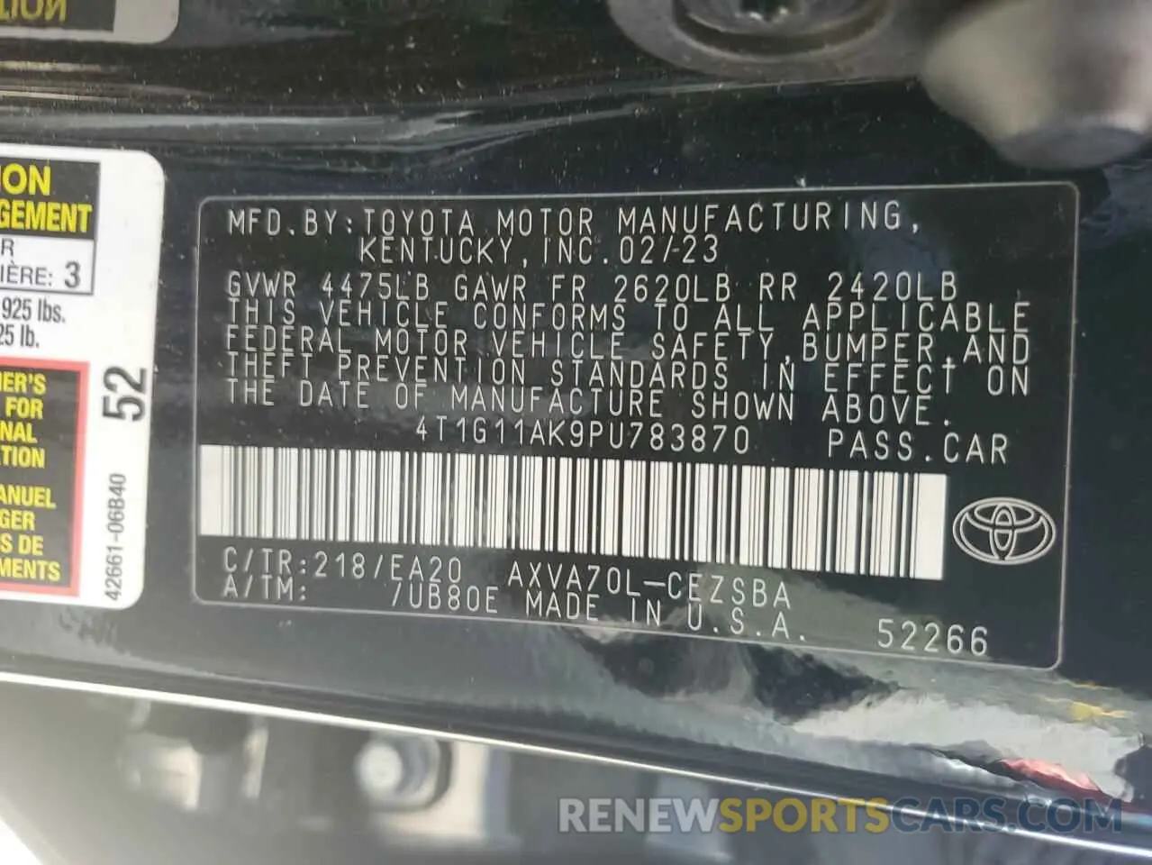 12 Фотография поврежденного автомобиля 4T1G11AK9PU783870 TOYOTA CAMRY 2023