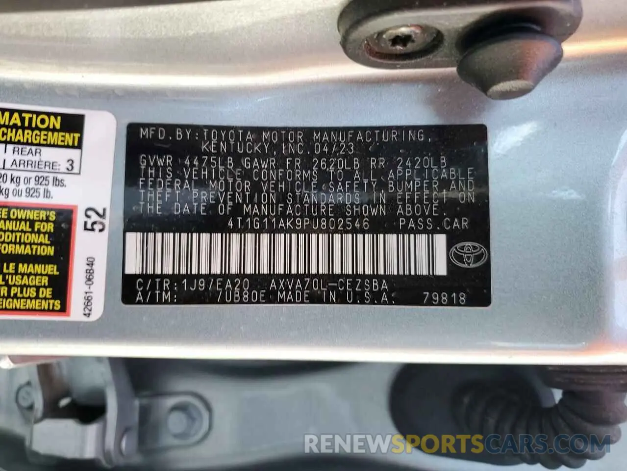 12 Photograph of a damaged car 4T1G11AK9PU802546 TOYOTA CAMRY 2023