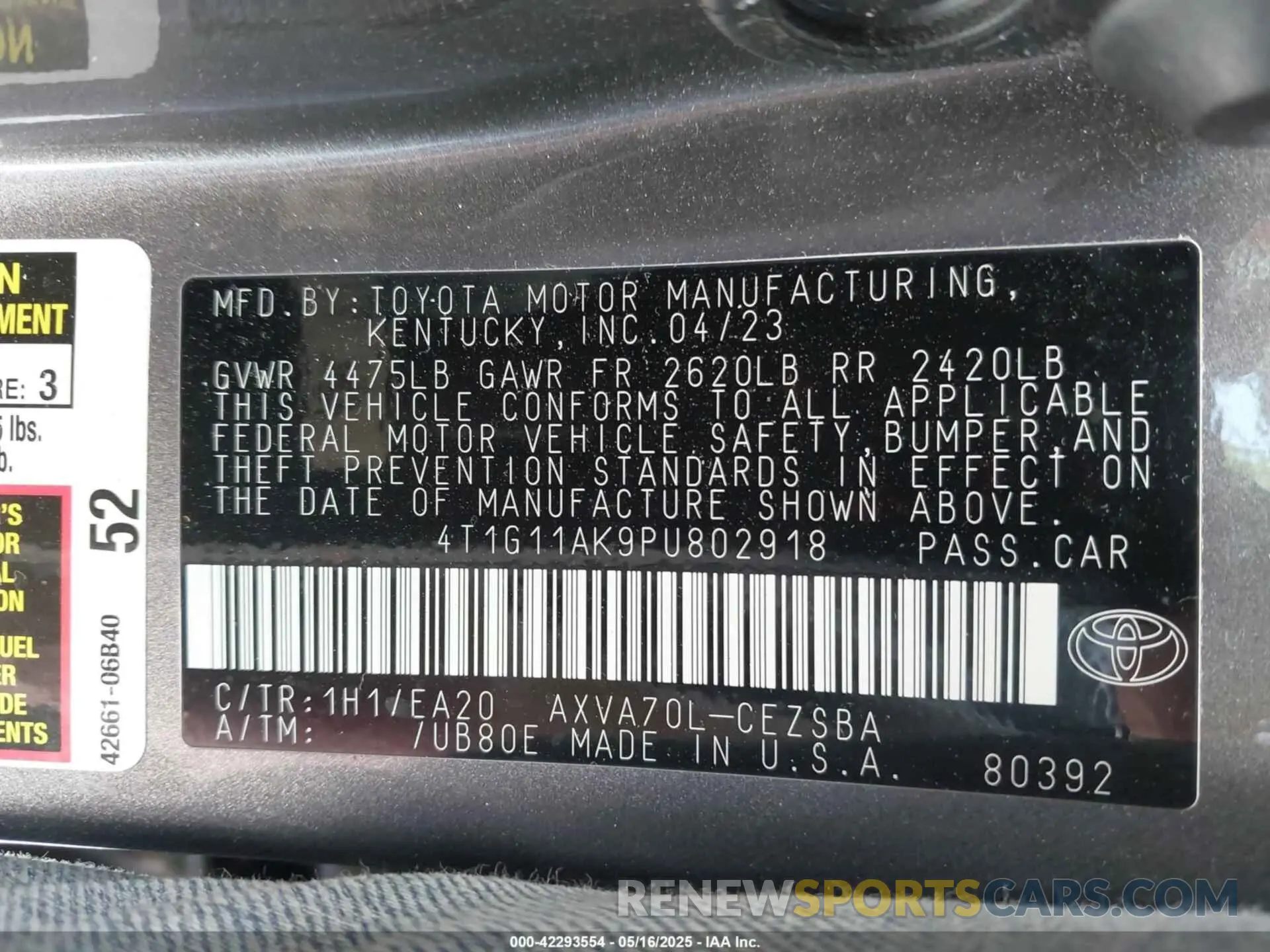 9 Photograph of a damaged car 4T1G11AK9PU802918 TOYOTA CAMRY 2023
