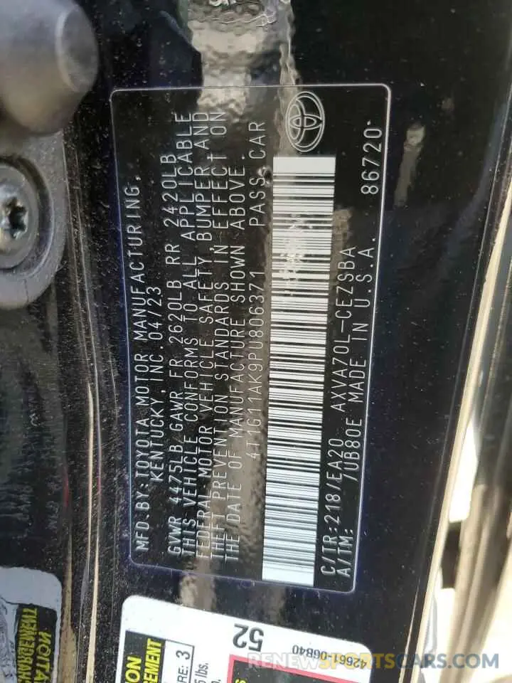 12 Photograph of a damaged car 4T1G11AK9PU806371 TOYOTA CAMRY 2023