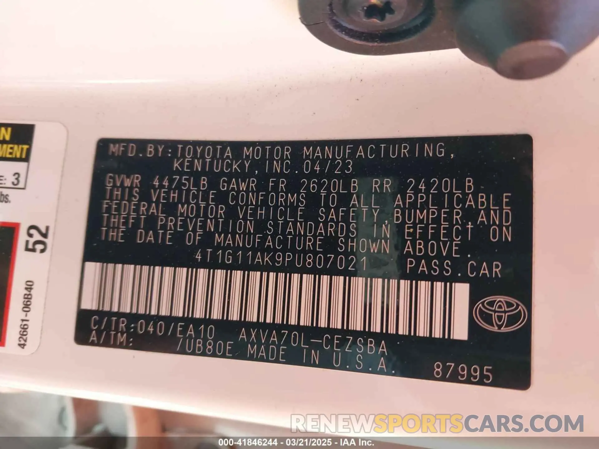 9 Photograph of a damaged car 4T1G11AK9PU807021 TOYOTA CAMRY 2023