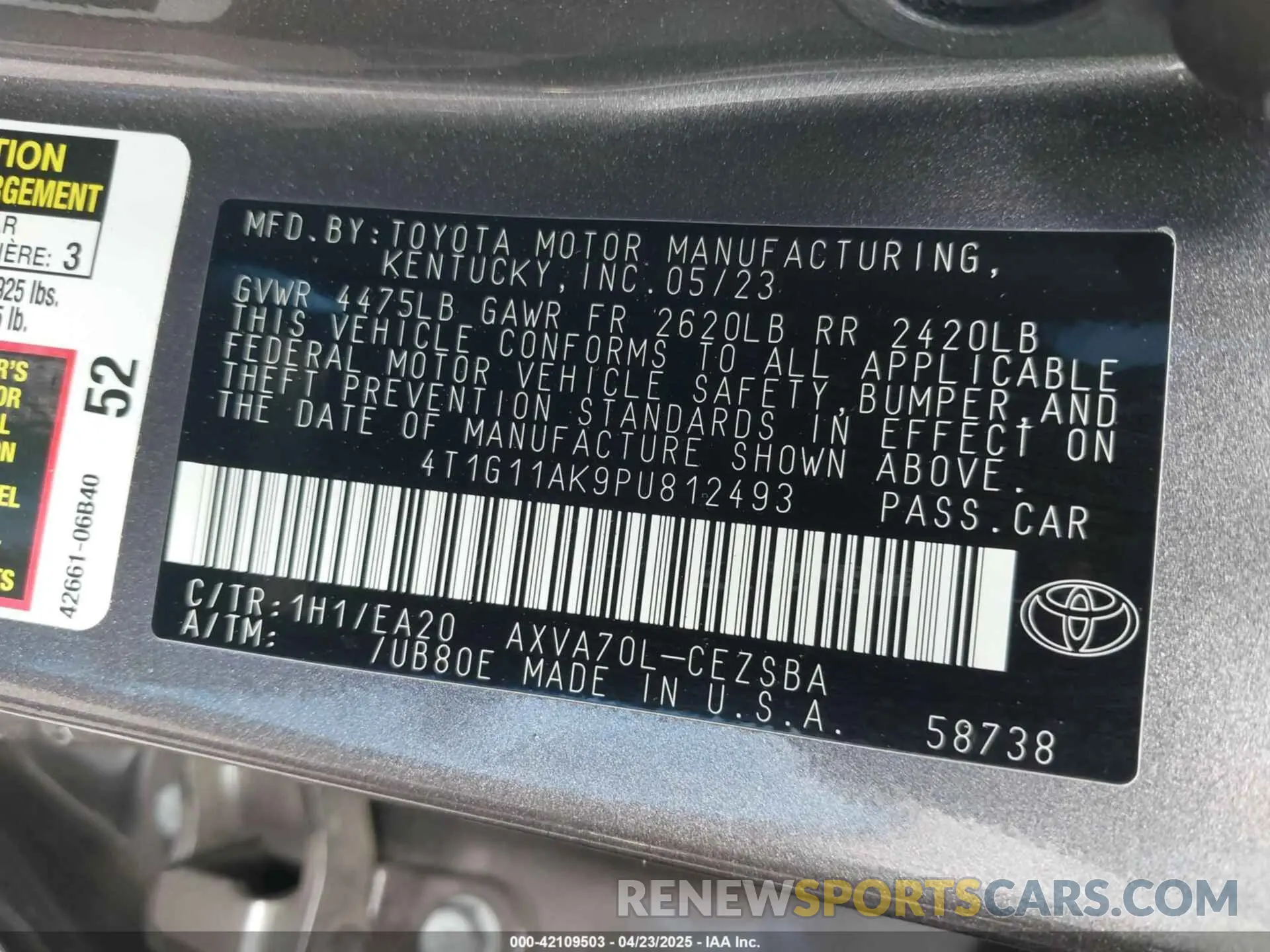 9 Photograph of a damaged car 4T1G11AK9PU812493 TOYOTA CAMRY 2023