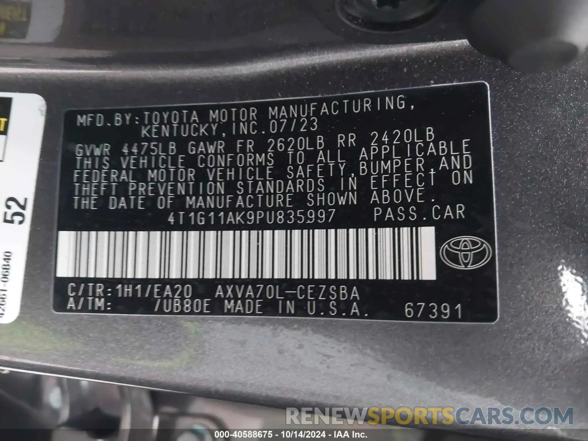 9 Photograph of a damaged car 4T1G11AK9PU835997 TOYOTA CAMRY 2023