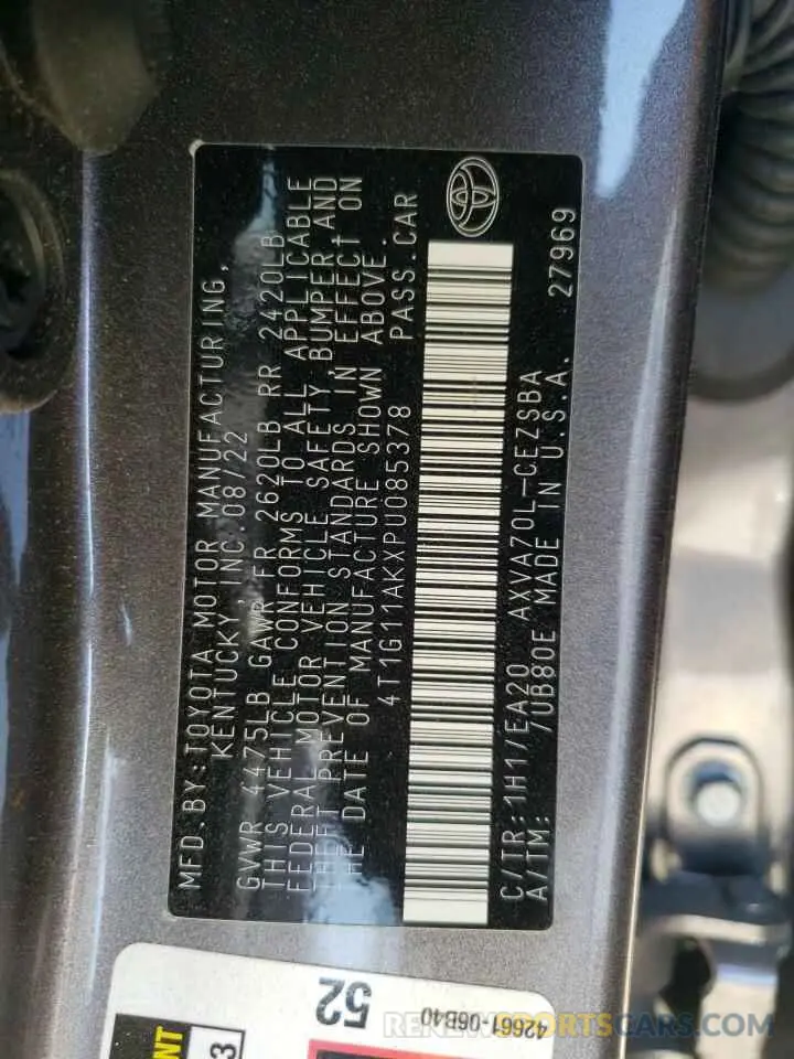 12 Фотография поврежденного автомобиля 4T1G11AKXPU085378 TOYOTA CAMRY 2023