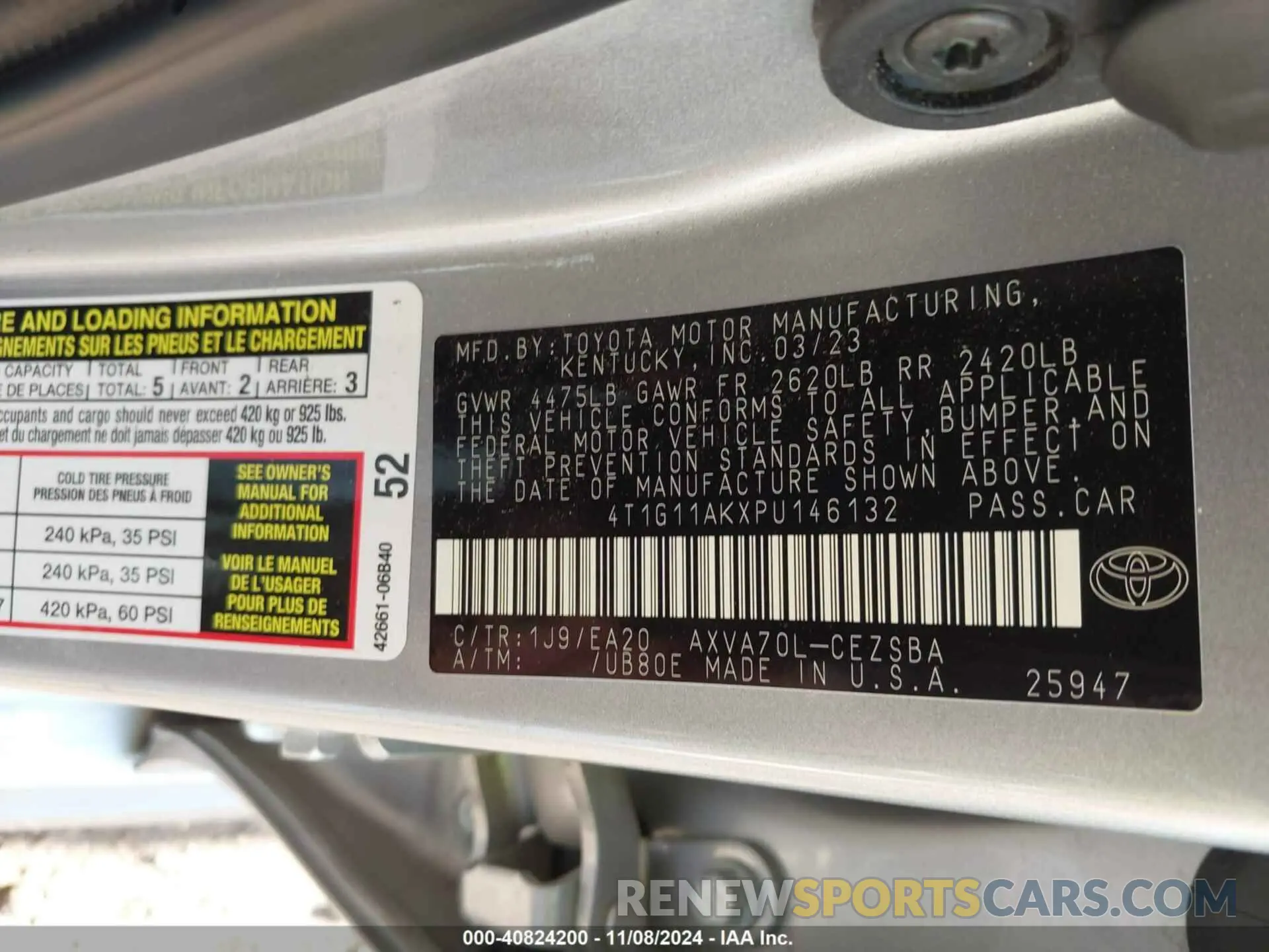 9 Photograph of a damaged car 4T1G11AKXPU146132 TOYOTA CAMRY 2023