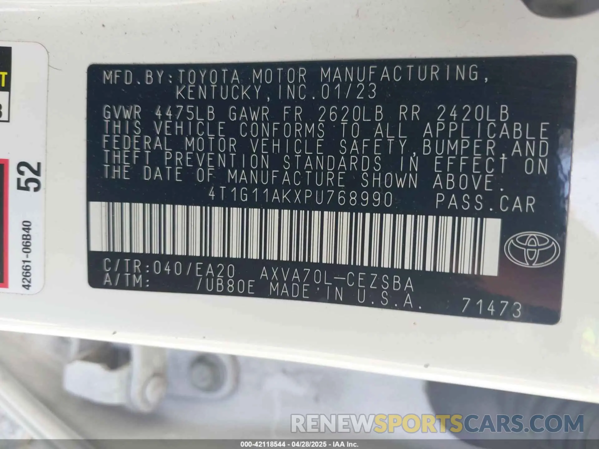 9 Фотография поврежденного автомобиля 4T1G11AKXPU768990 TOYOTA CAMRY 2023
