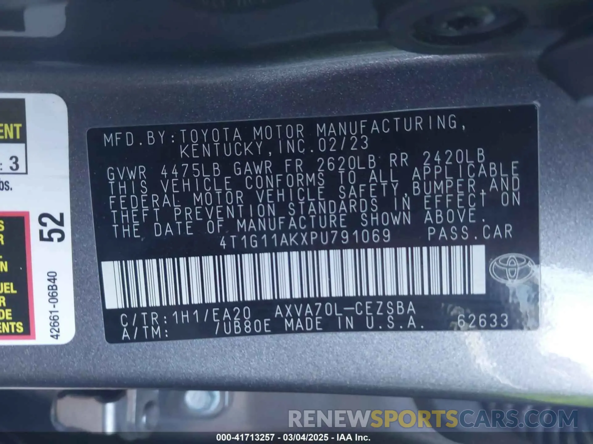 9 Photograph of a damaged car 4T1G11AKXPU791069 TOYOTA CAMRY 2023
