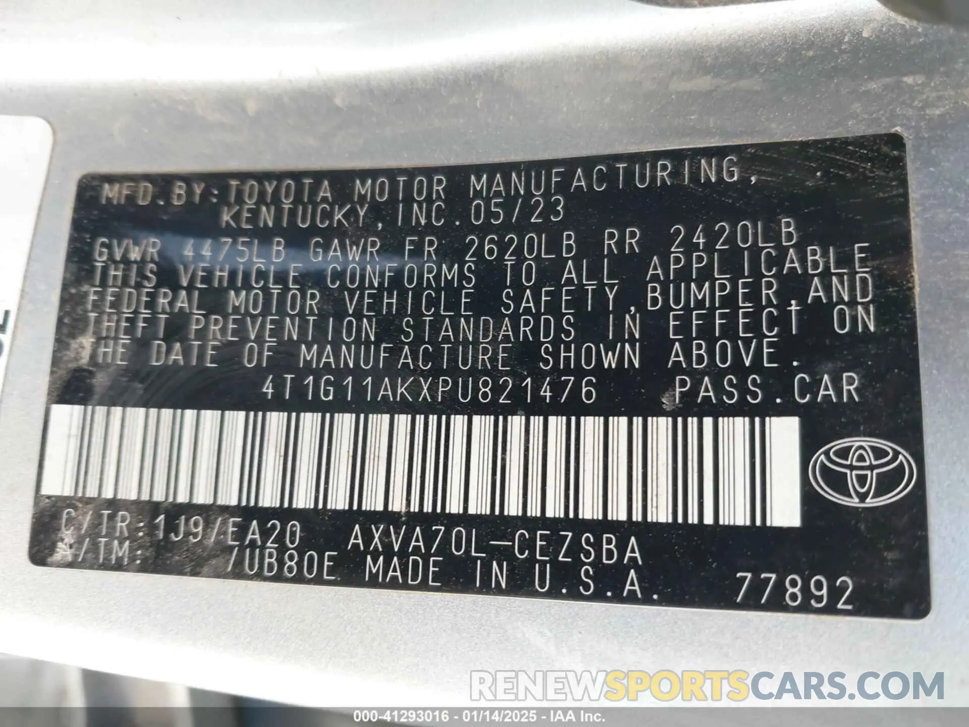 9 Фотография поврежденного автомобиля 4T1G11AKXPU821476 TOYOTA CAMRY 2023