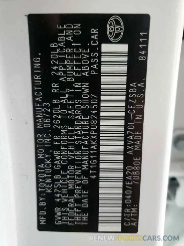 12 Фотография поврежденного автомобиля 4T1G11AKXPU824507 TOYOTA CAMRY 2023