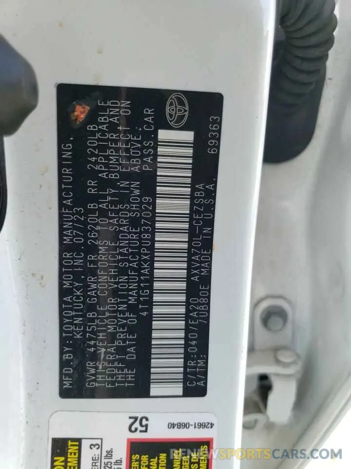 12 Фотография поврежденного автомобиля 4T1G11AKXPU837029 TOYOTA CAMRY 2023