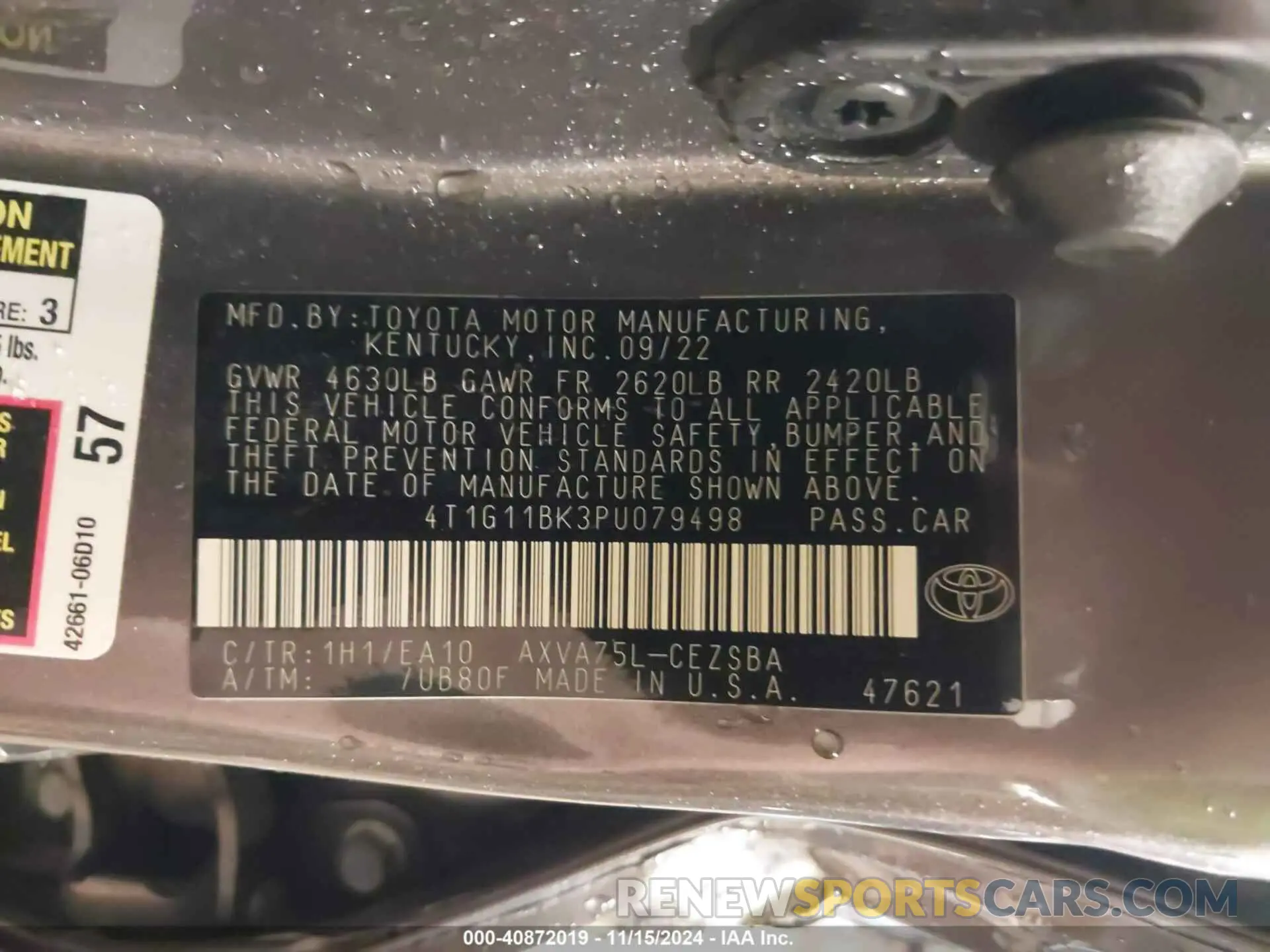 9 Фотография поврежденного автомобиля 4T1G11BK3PU079498 TOYOTA CAMRY 2023