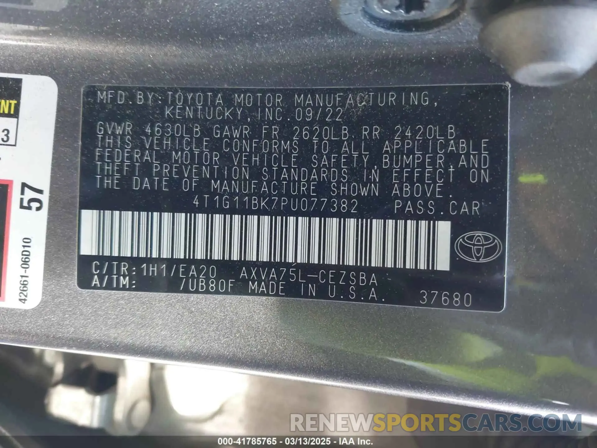 9 Фотография поврежденного автомобиля 4T1G11BK7PU077382 TOYOTA CAMRY 2023