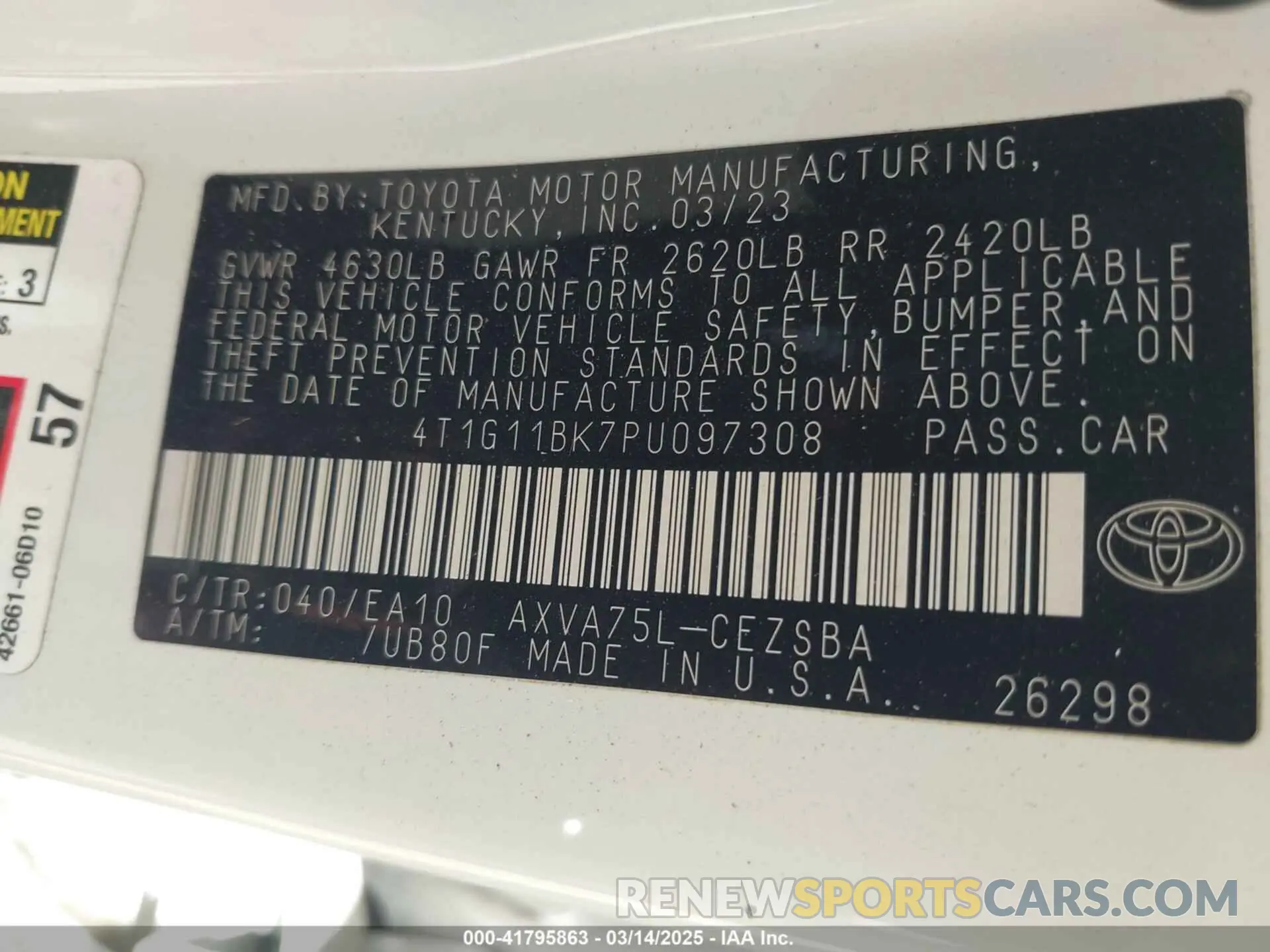 9 Фотография поврежденного автомобиля 4T1G11BK7PU097308 TOYOTA CAMRY 2023