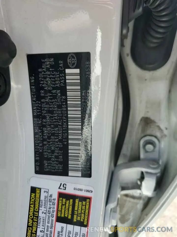 12 Photograph of a damaged car 4T1G11BKXPU086478 TOYOTA CAMRY 2023
