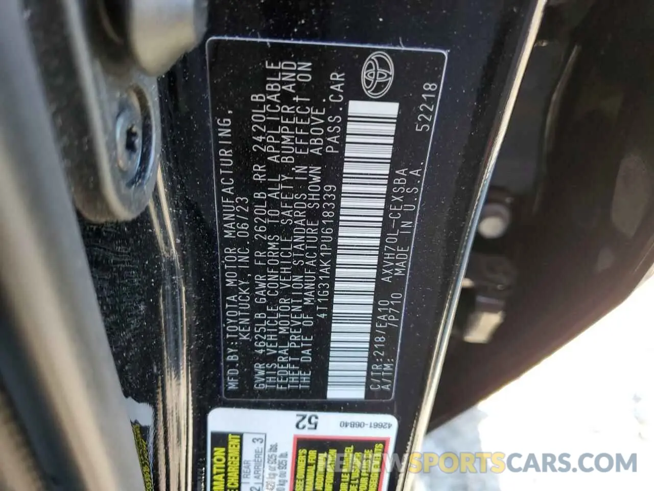 12 Photograph of a damaged car 4T1G31AK1PU618339 TOYOTA CAMRY 2023