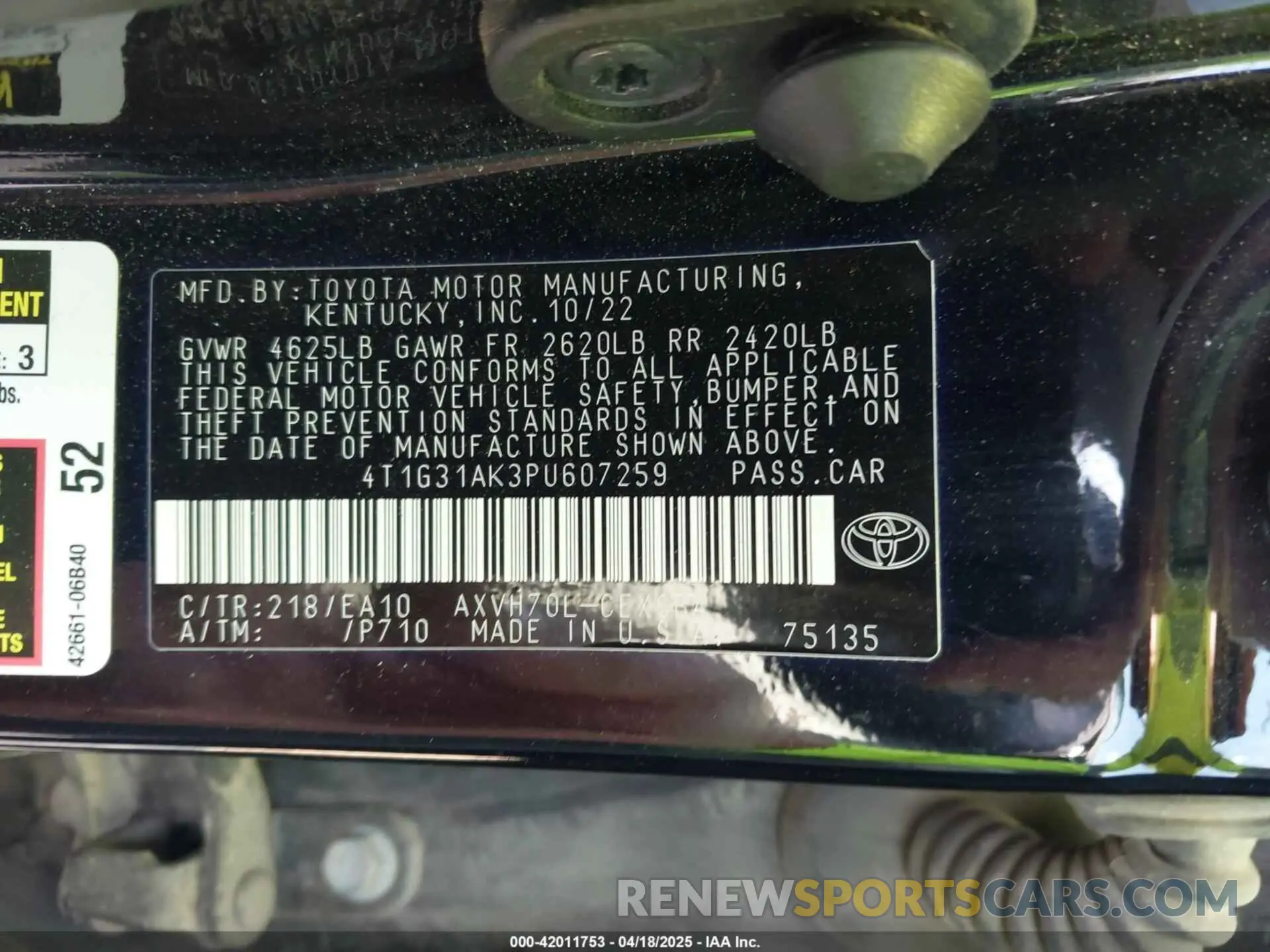 9 Photograph of a damaged car 4T1G31AK3PU607259 TOYOTA CAMRY 2023