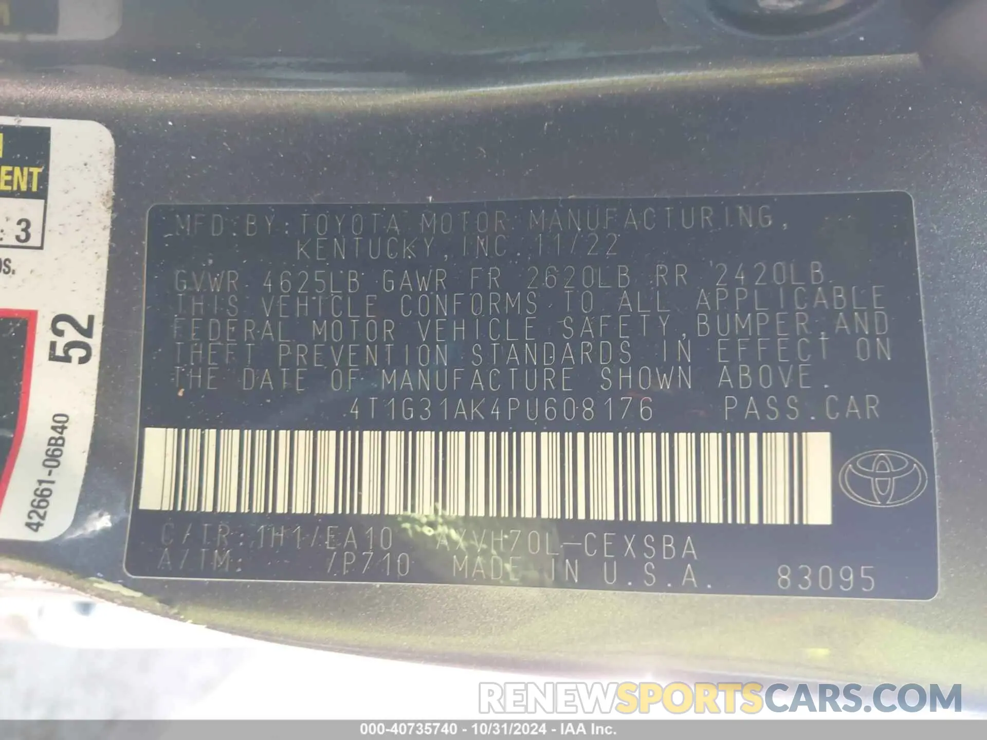 9 Photograph of a damaged car 4T1G31AK4PU608176 TOYOTA CAMRY 2023