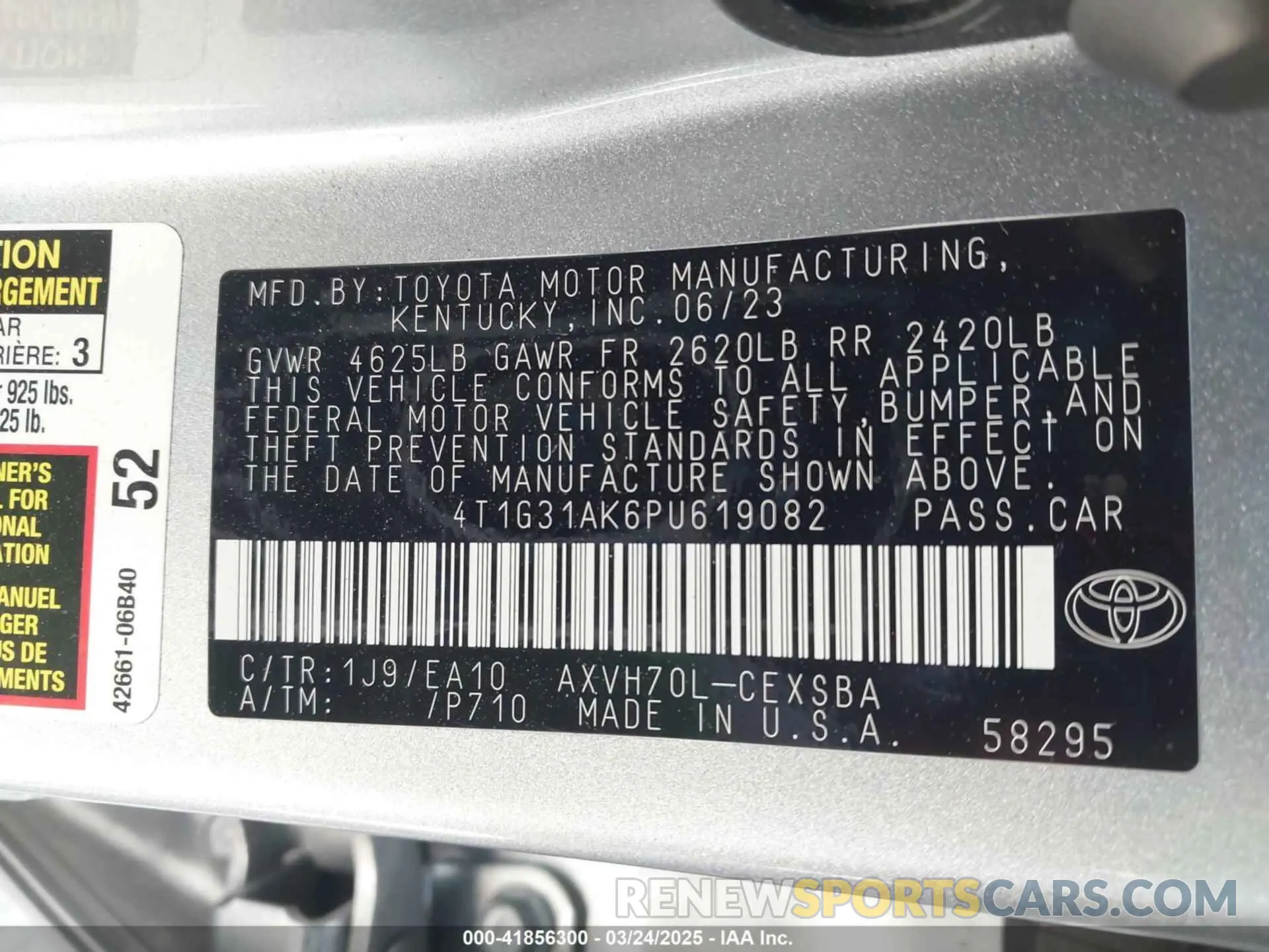 9 Photograph of a damaged car 4T1G31AK6PU619082 TOYOTA CAMRY 2023