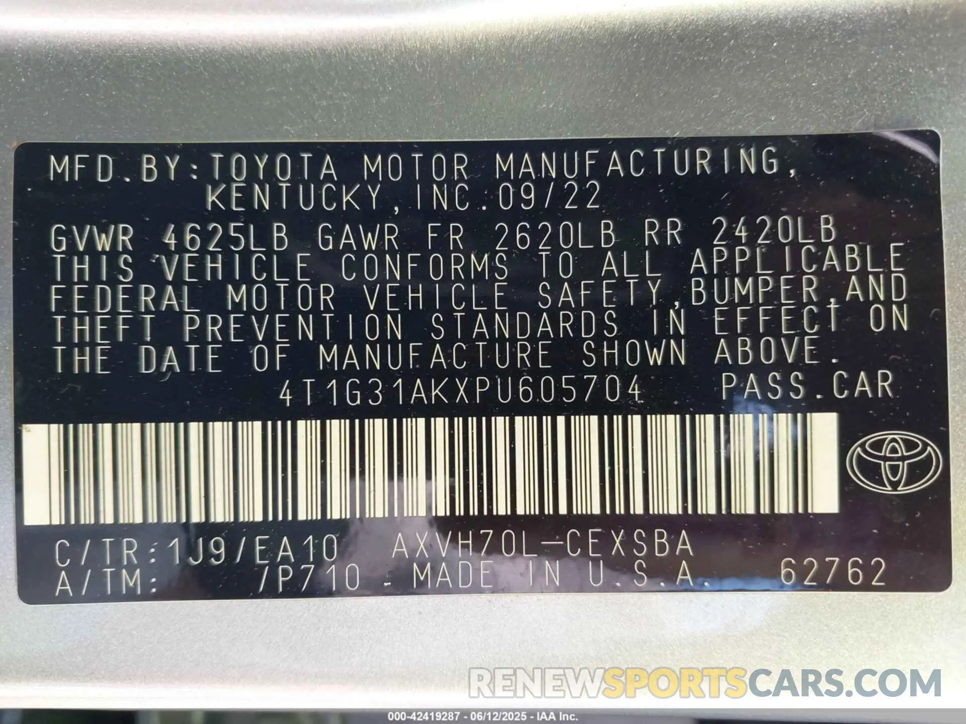 9 Photograph of a damaged car 4T1G31AKXPU605704 TOYOTA CAMRY 2023