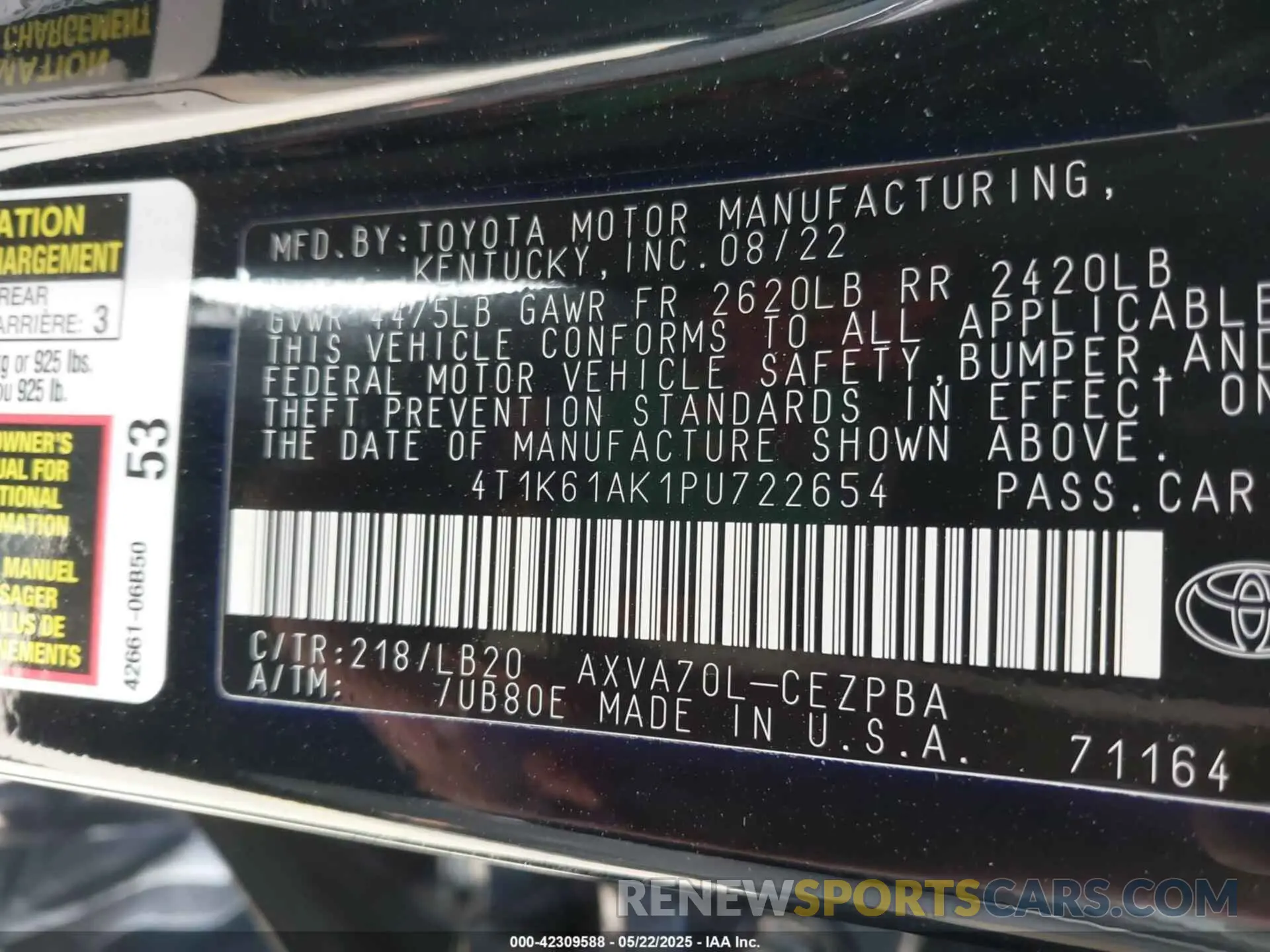 9 Photograph of a damaged car 4T1K61AK1PU722654 TOYOTA CAMRY 2023