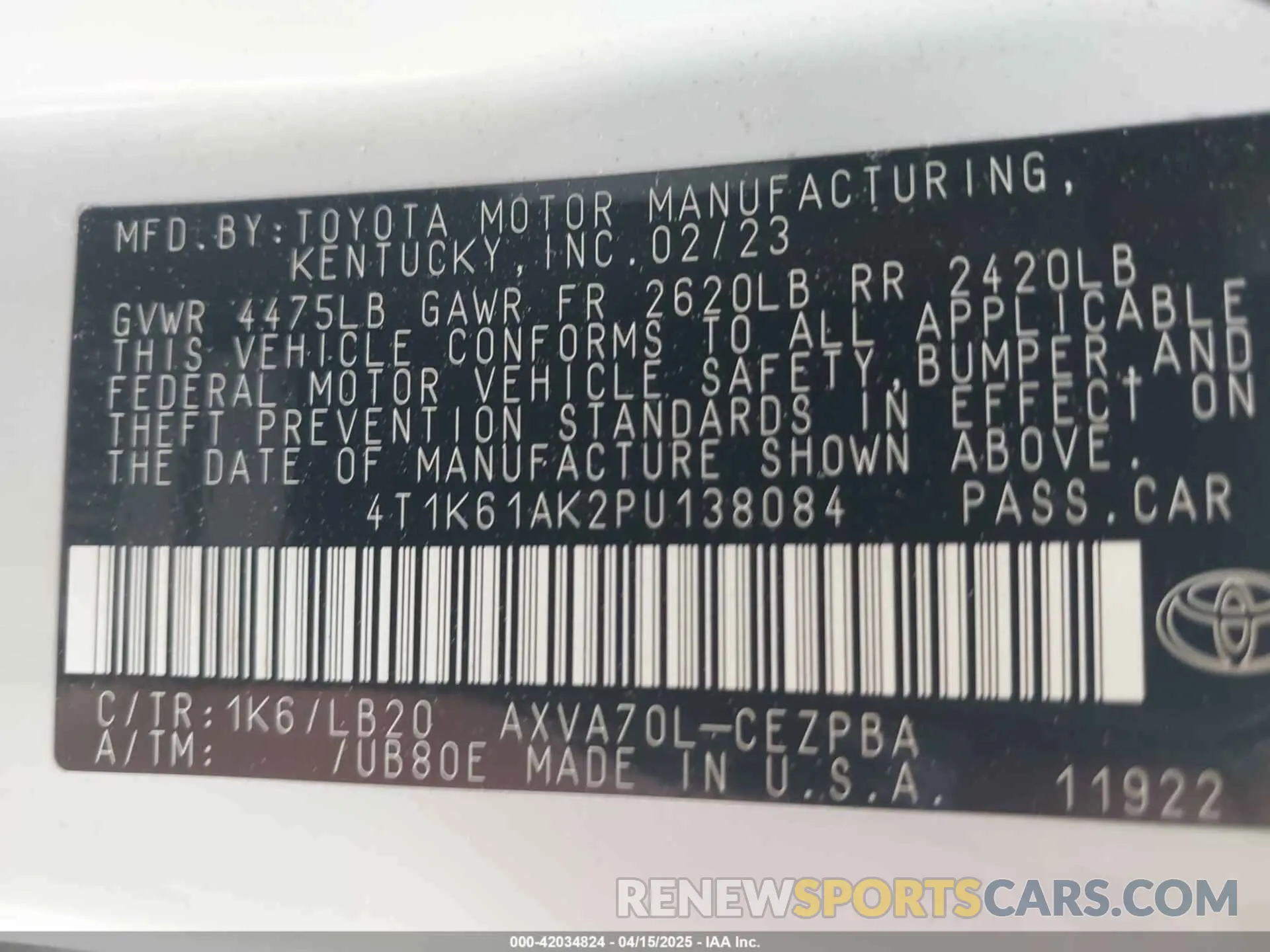9 Фотография поврежденного автомобиля 4T1K61AK2PU138084 TOYOTA CAMRY 2023