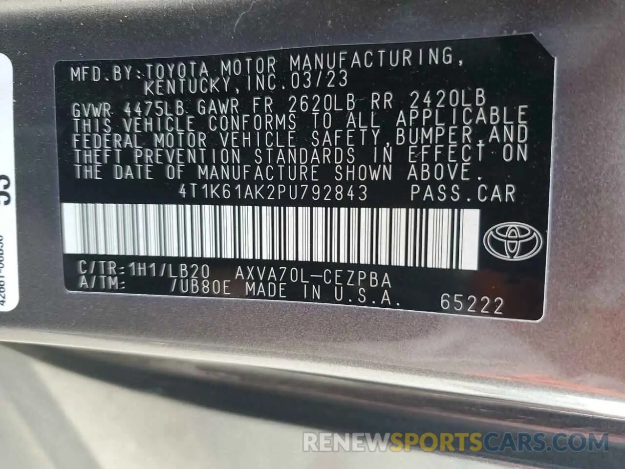 12 Photograph of a damaged car 4T1K61AK2PU792843 TOYOTA CAMRY 2023