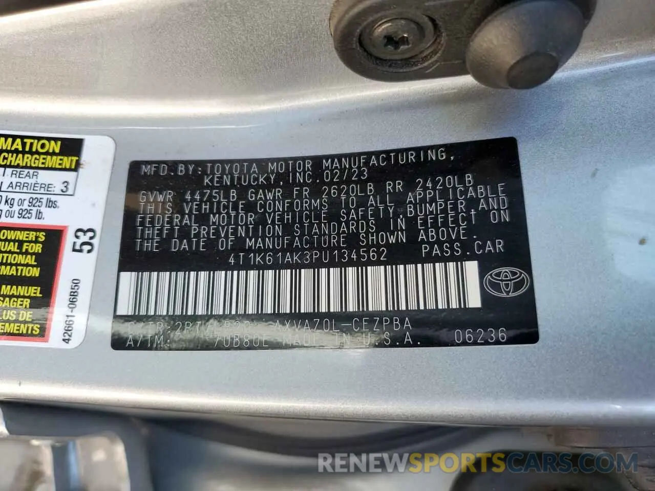 12 Photograph of a damaged car 4T1K61AK3PU134562 TOYOTA CAMRY 2023
