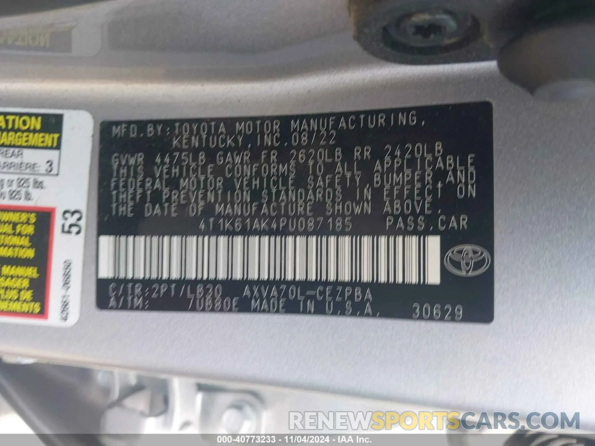 9 Фотография поврежденного автомобиля 4T1K61AK4PU087185 TOYOTA CAMRY 2023