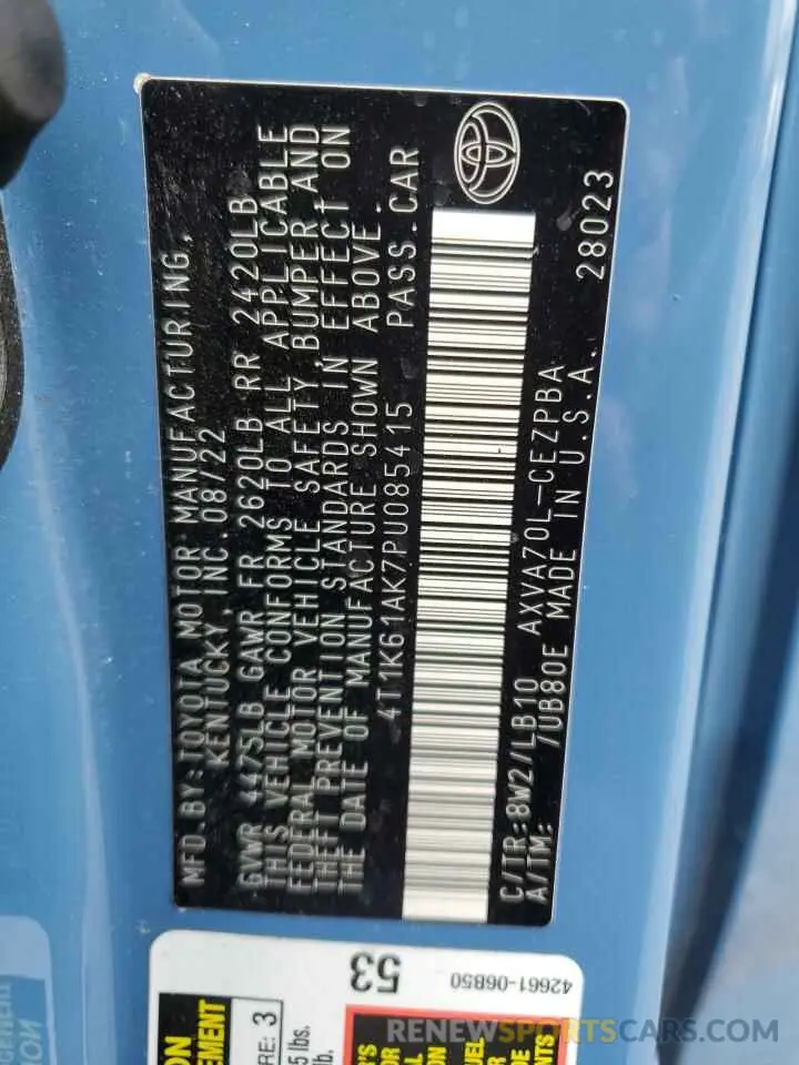 14 Фотография поврежденного автомобиля 4T1K61AK7PU085415 TOYOTA CAMRY 2023