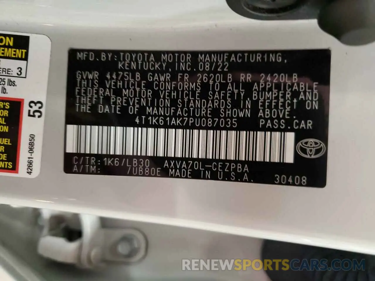 13 Photograph of a damaged car 4T1K61AK7PU087035 TOYOTA CAMRY 2023