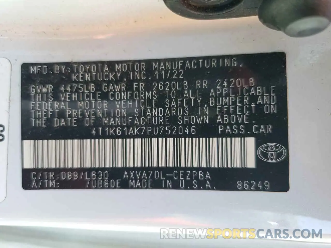 13 Photograph of a damaged car 4T1K61AK7PU752046 TOYOTA CAMRY 2023