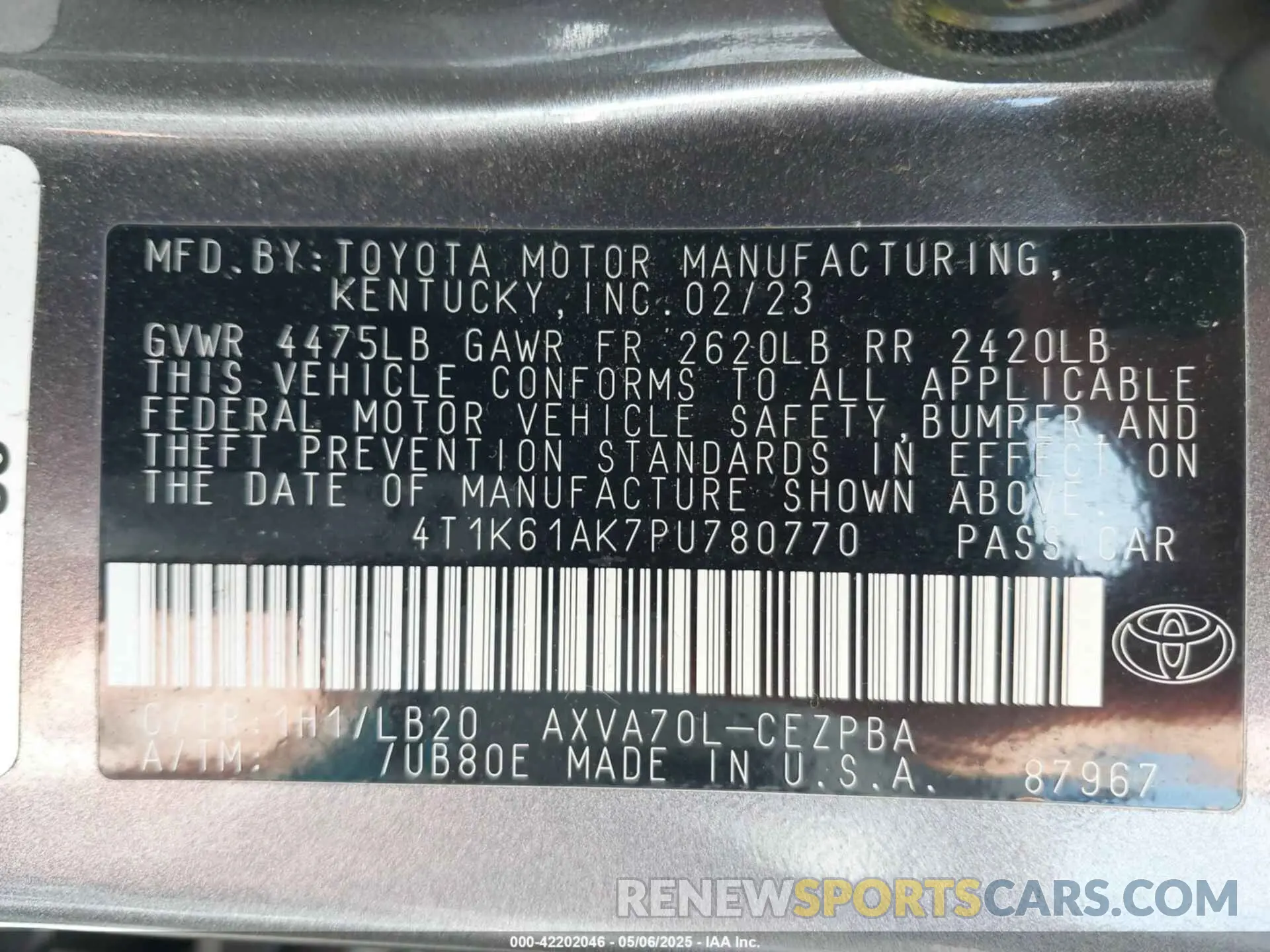 9 Фотография поврежденного автомобиля 4T1K61AK7PU780770 TOYOTA CAMRY 2023