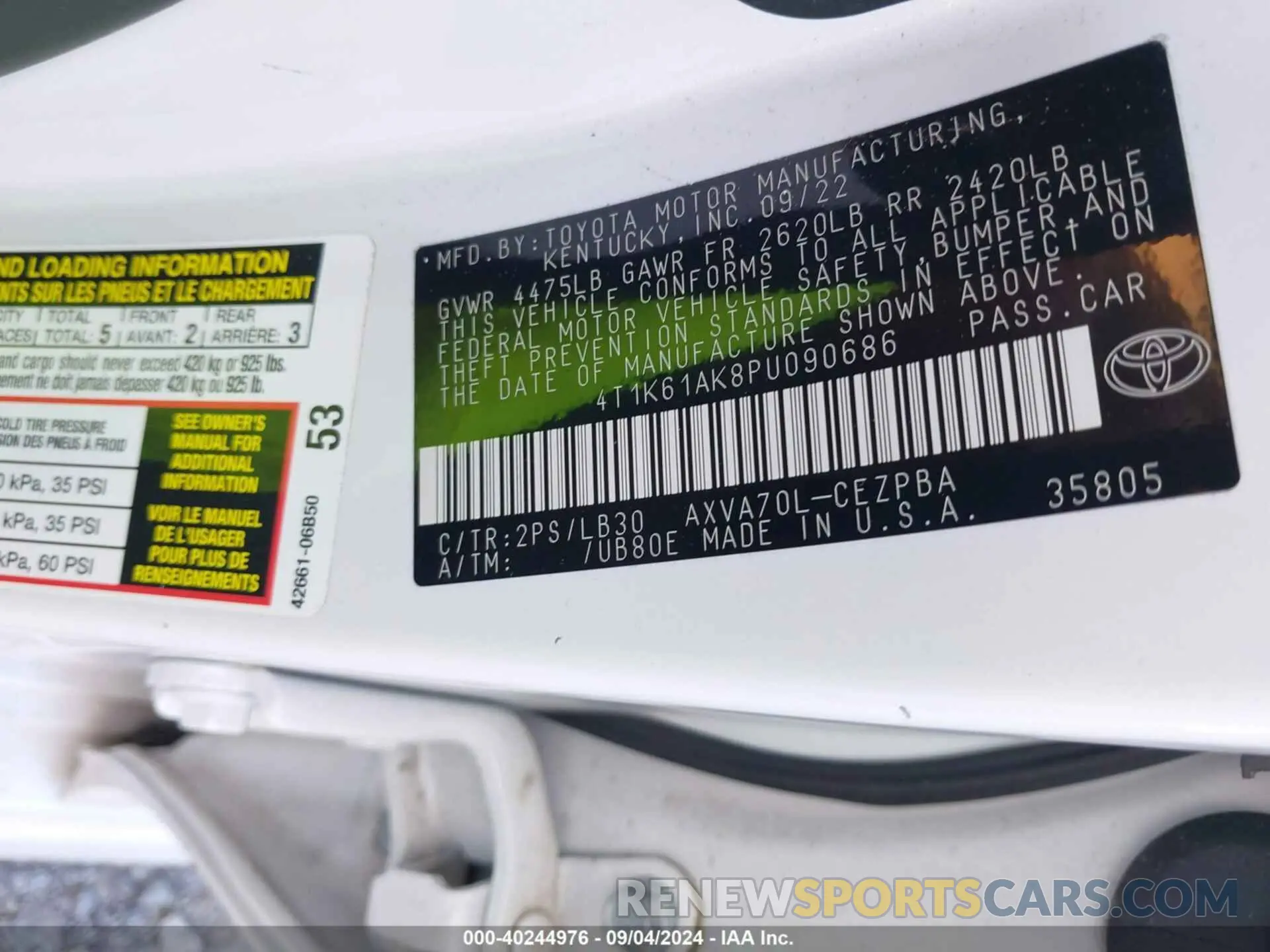 9 Photograph of a damaged car 4T1K61AK8PU090686 TOYOTA CAMRY 2023