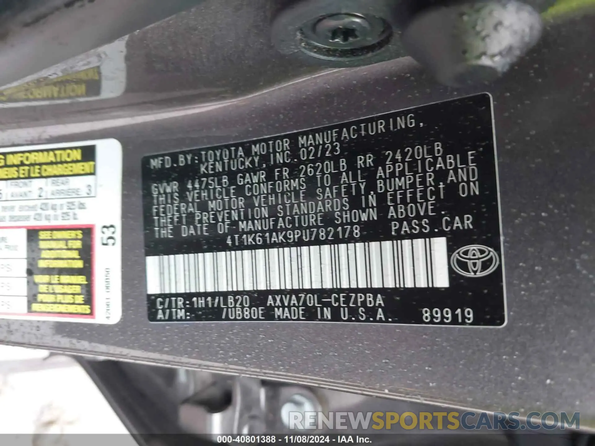 9 Photograph of a damaged car 4T1K61AK9PU782178 TOYOTA CAMRY 2023