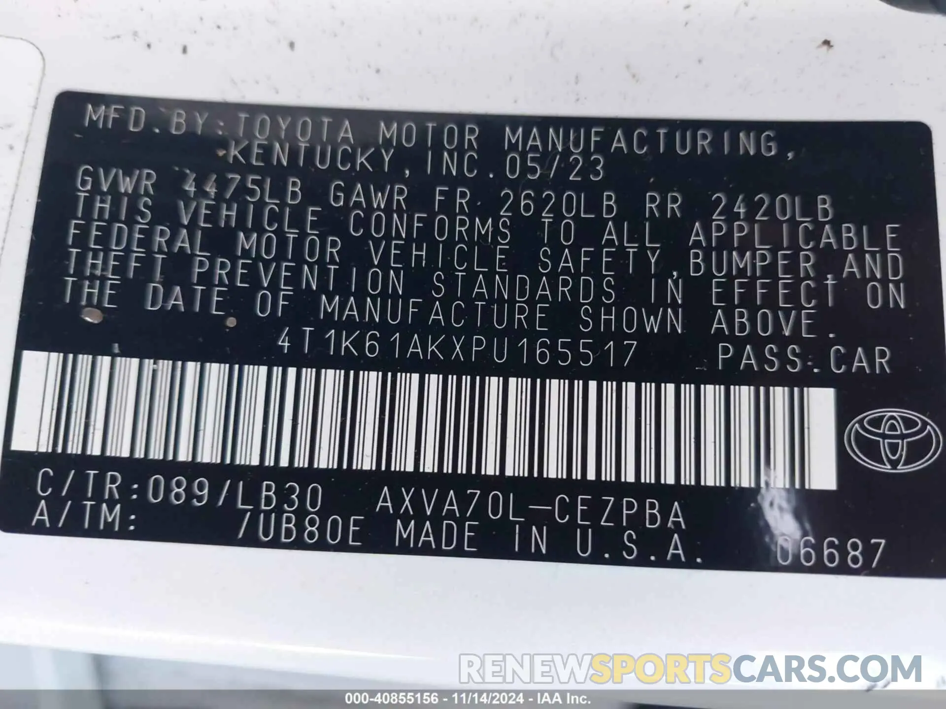 9 Photograph of a damaged car 4T1K61AKXPU165517 TOYOTA CAMRY 2023