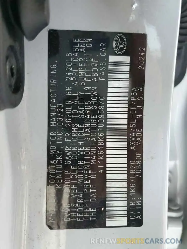 13 Photograph of a damaged car 4T1K61BK6PU095870 TOYOTA CAMRY 2023