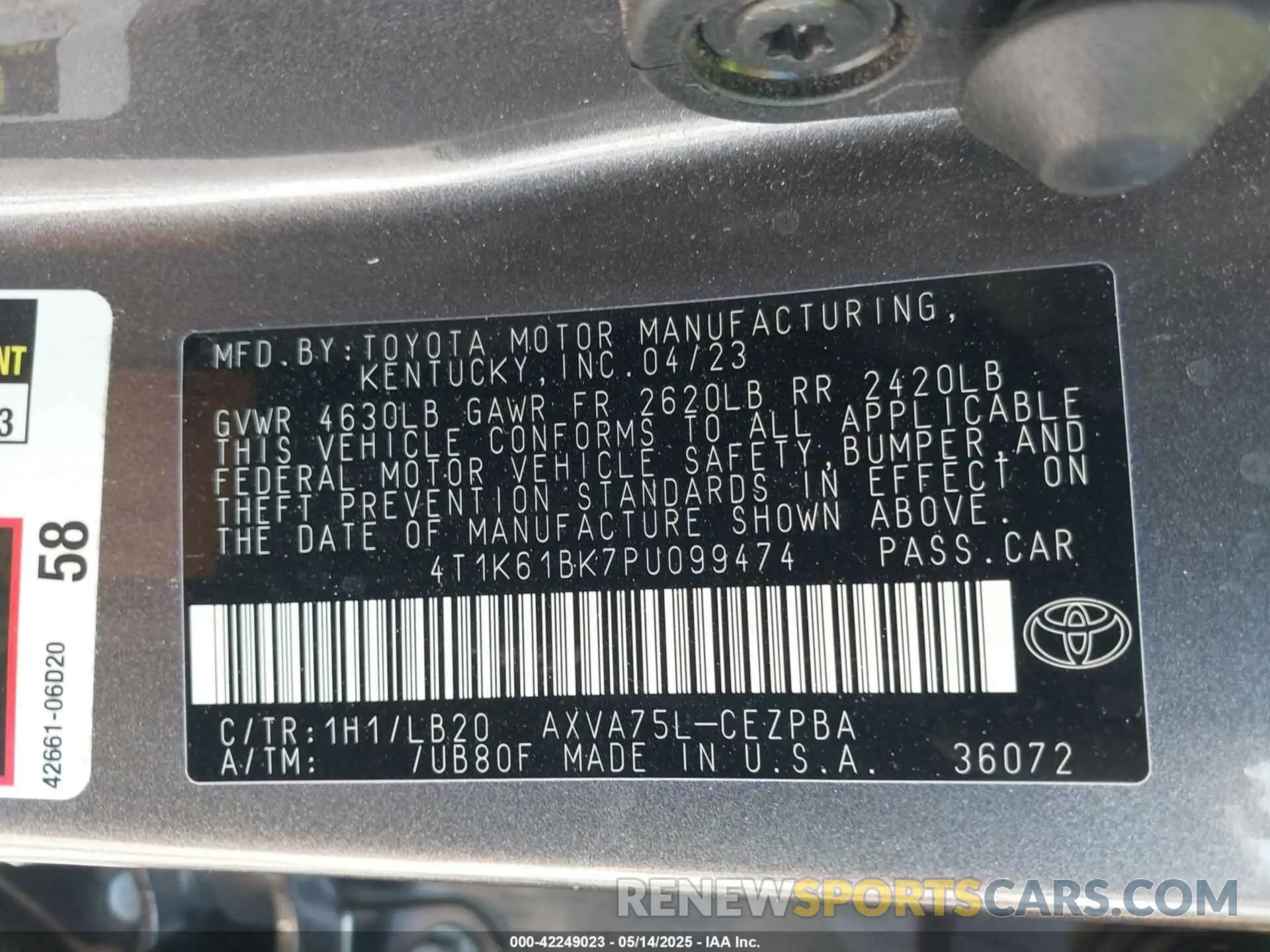 9 Photograph of a damaged car 4T1K61BK7PU099474 TOYOTA CAMRY 2023