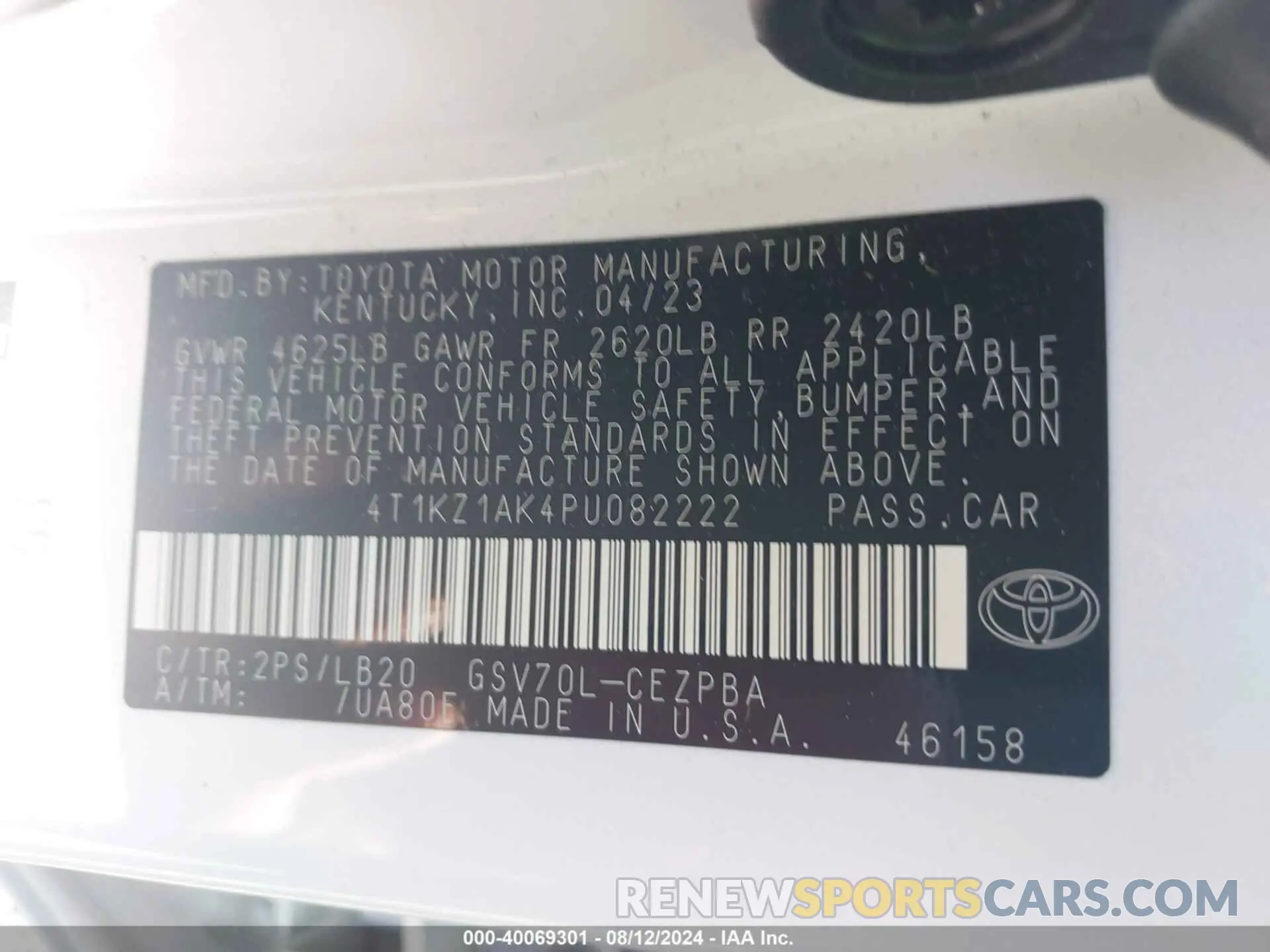 9 Фотография поврежденного автомобиля 4T1KZ1AK4PU082222 TOYOTA CAMRY 2023