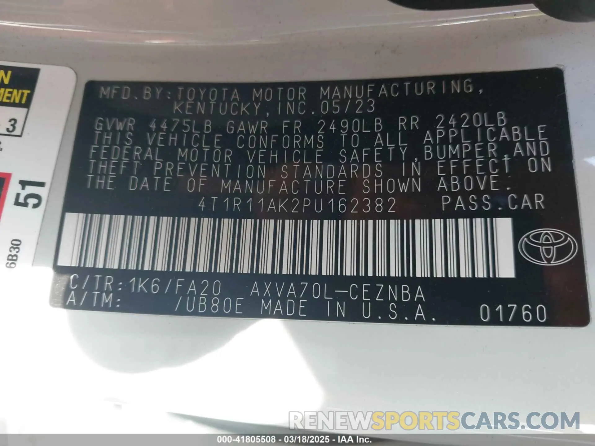 9 Фотография поврежденного автомобиля 4T1R11AK2PU162382 TOYOTA CAMRY 2023
