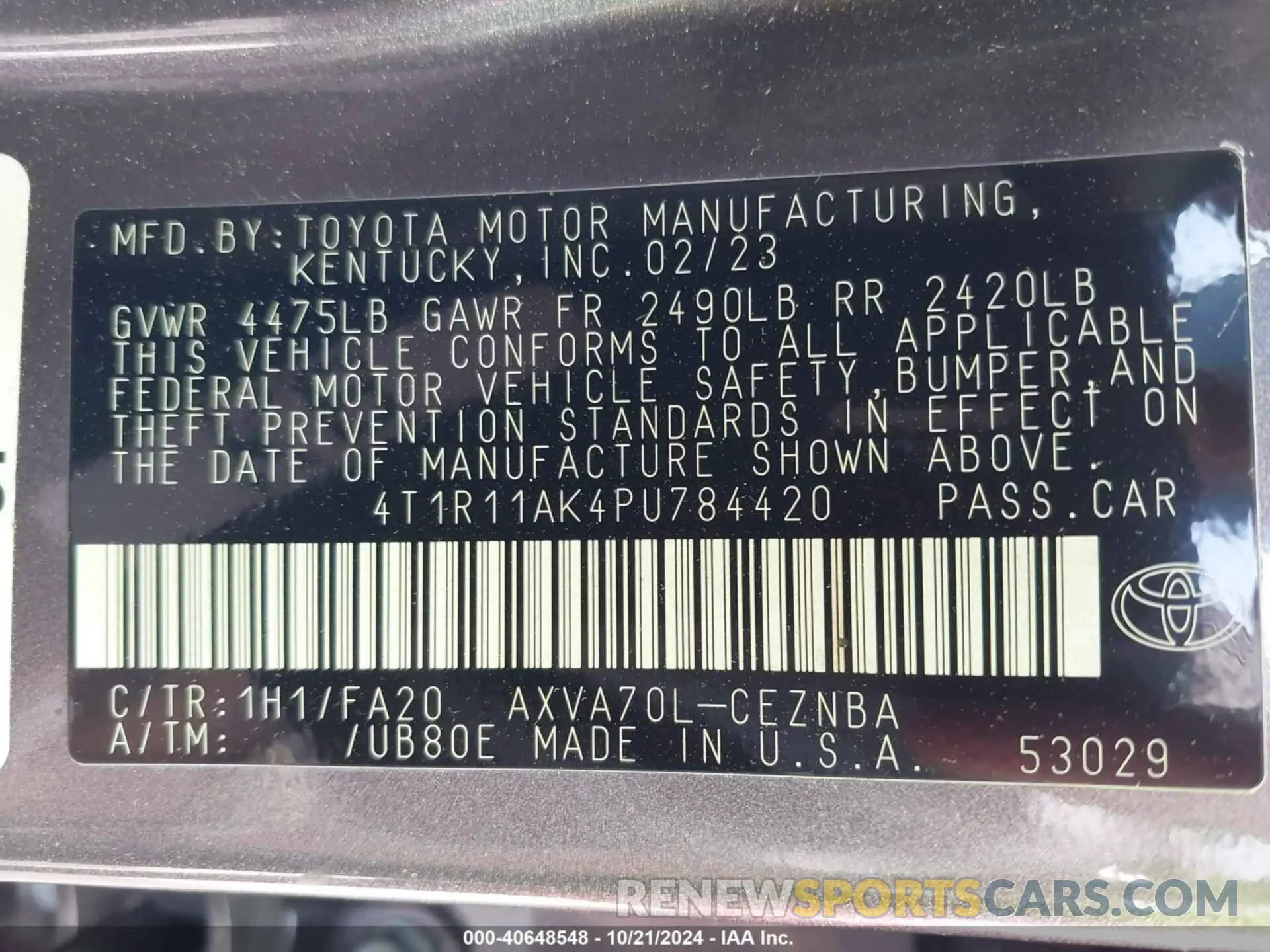 9 Photograph of a damaged car 4T1R11AK4PU784420 TOYOTA CAMRY 2023
