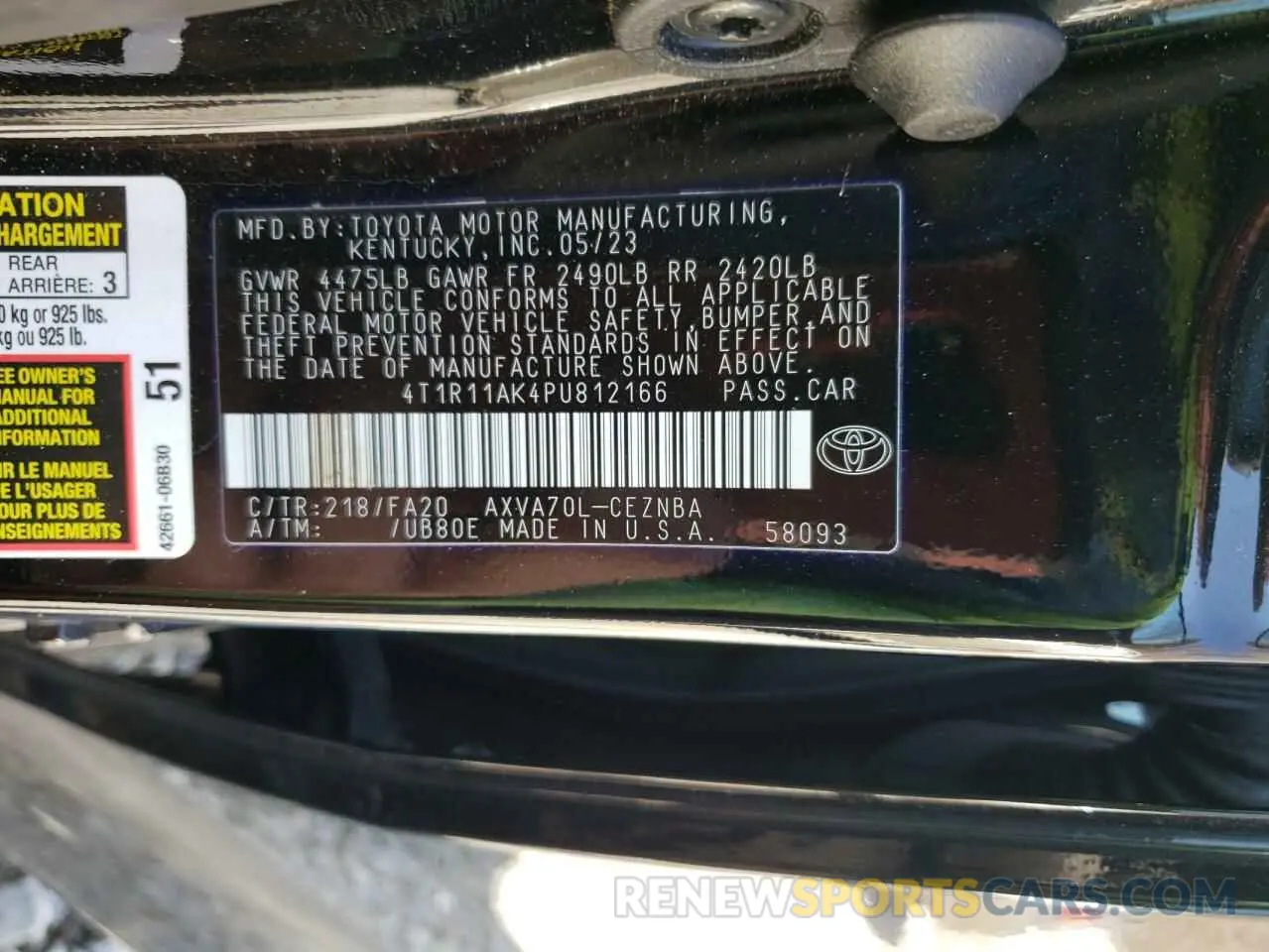 14 Photograph of a damaged car 4T1R11AK4PU812166 TOYOTA CAMRY 2023