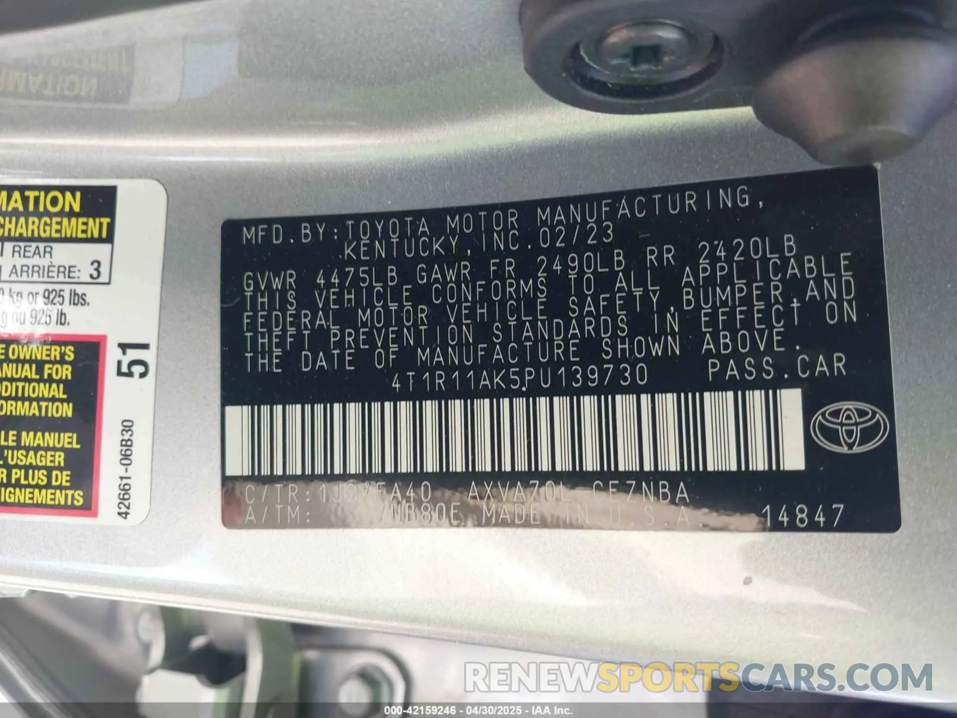 9 Фотография поврежденного автомобиля 4T1R11AK5PU139730 TOYOTA CAMRY 2023