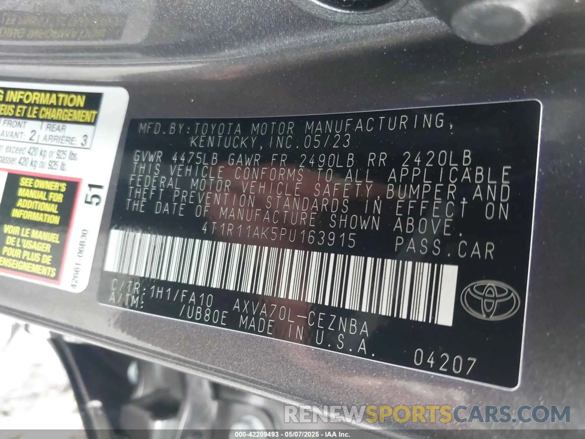 9 Photograph of a damaged car 4T1R11AK5PU163915 TOYOTA CAMRY 2023