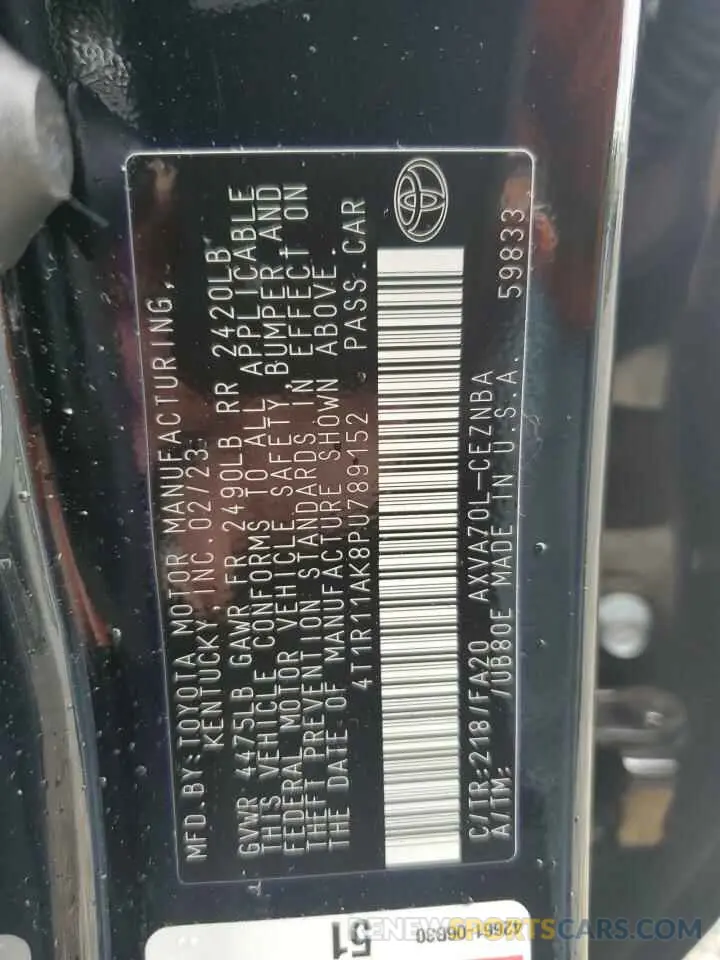 13 Фотография поврежденного автомобиля 4T1R11AK8PU789152 TOYOTA CAMRY 2023