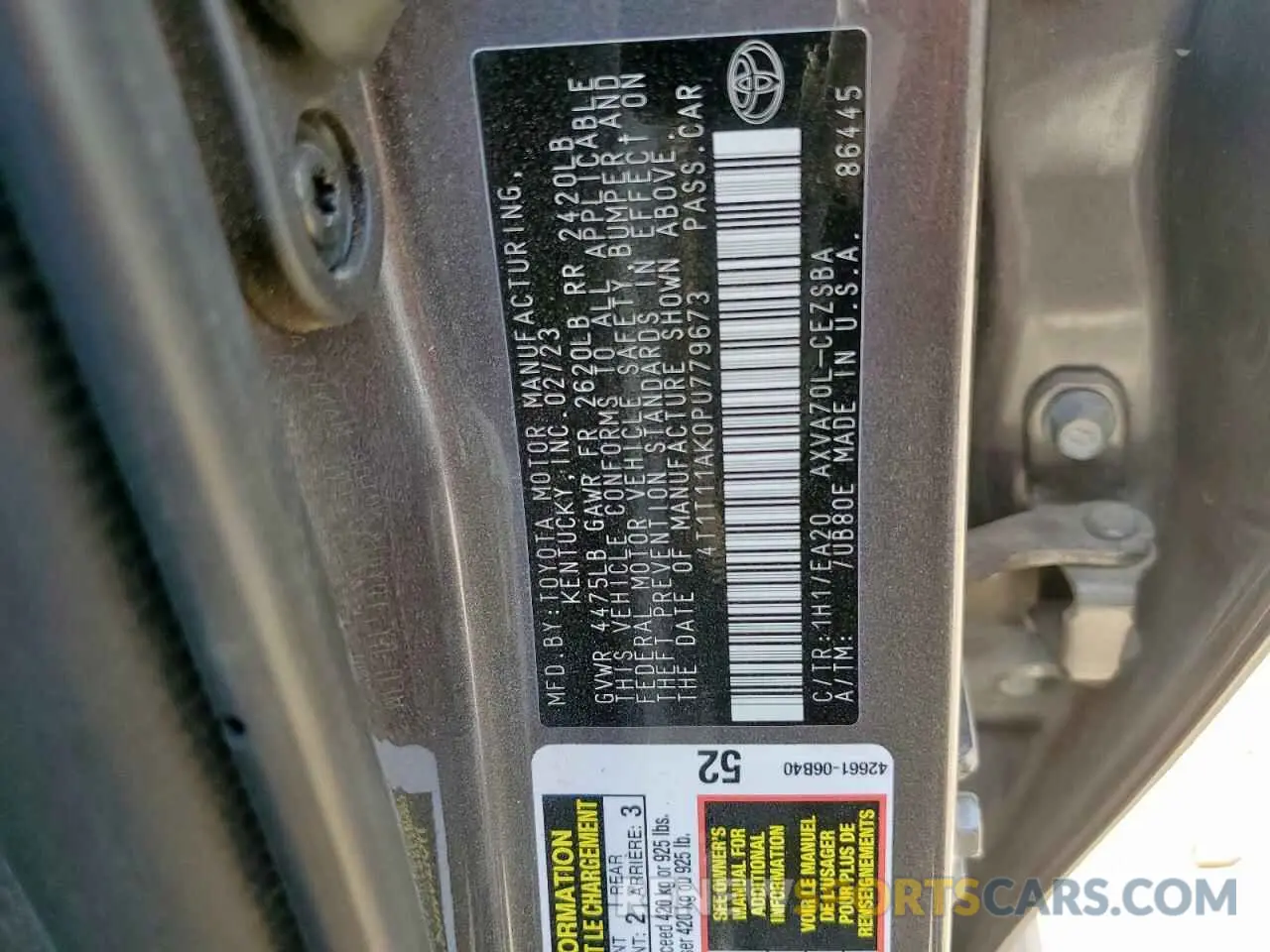 12 Photograph of a damaged car 4T1T11AK0PU779673 TOYOTA CAMRY 2023