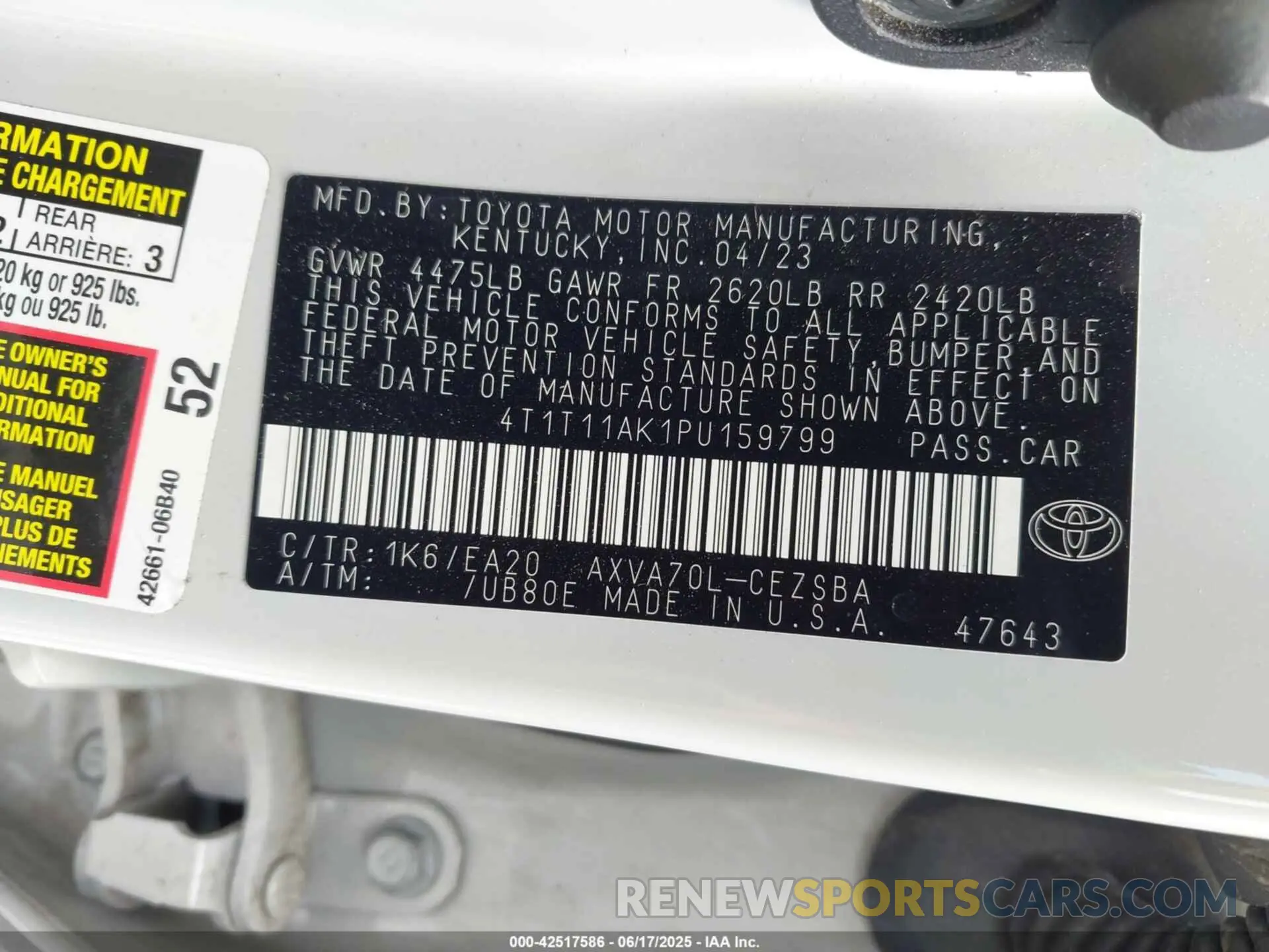 9 Photograph of a damaged car 4T1T11AK1PU159799 TOYOTA CAMRY 2023