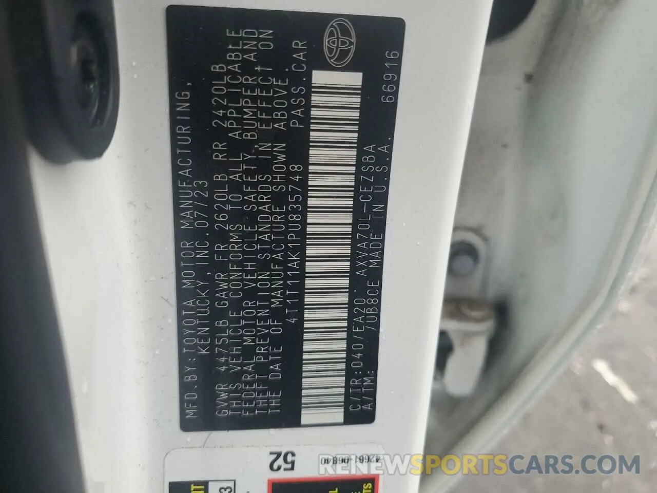 12 Photograph of a damaged car 4T1T11AK1PU835748 TOYOTA CAMRY 2023