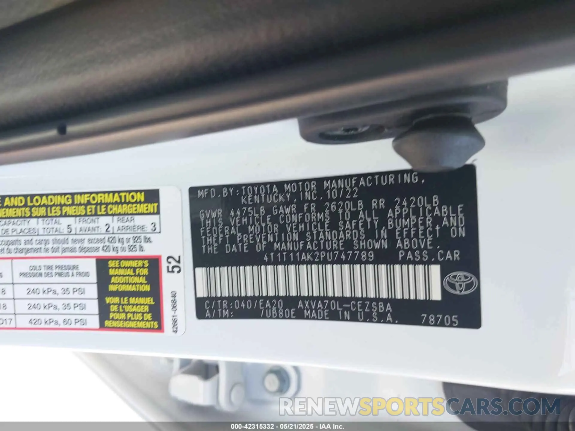 9 Фотография поврежденного автомобиля 4T1T11AK2PU747789 TOYOTA CAMRY 2023