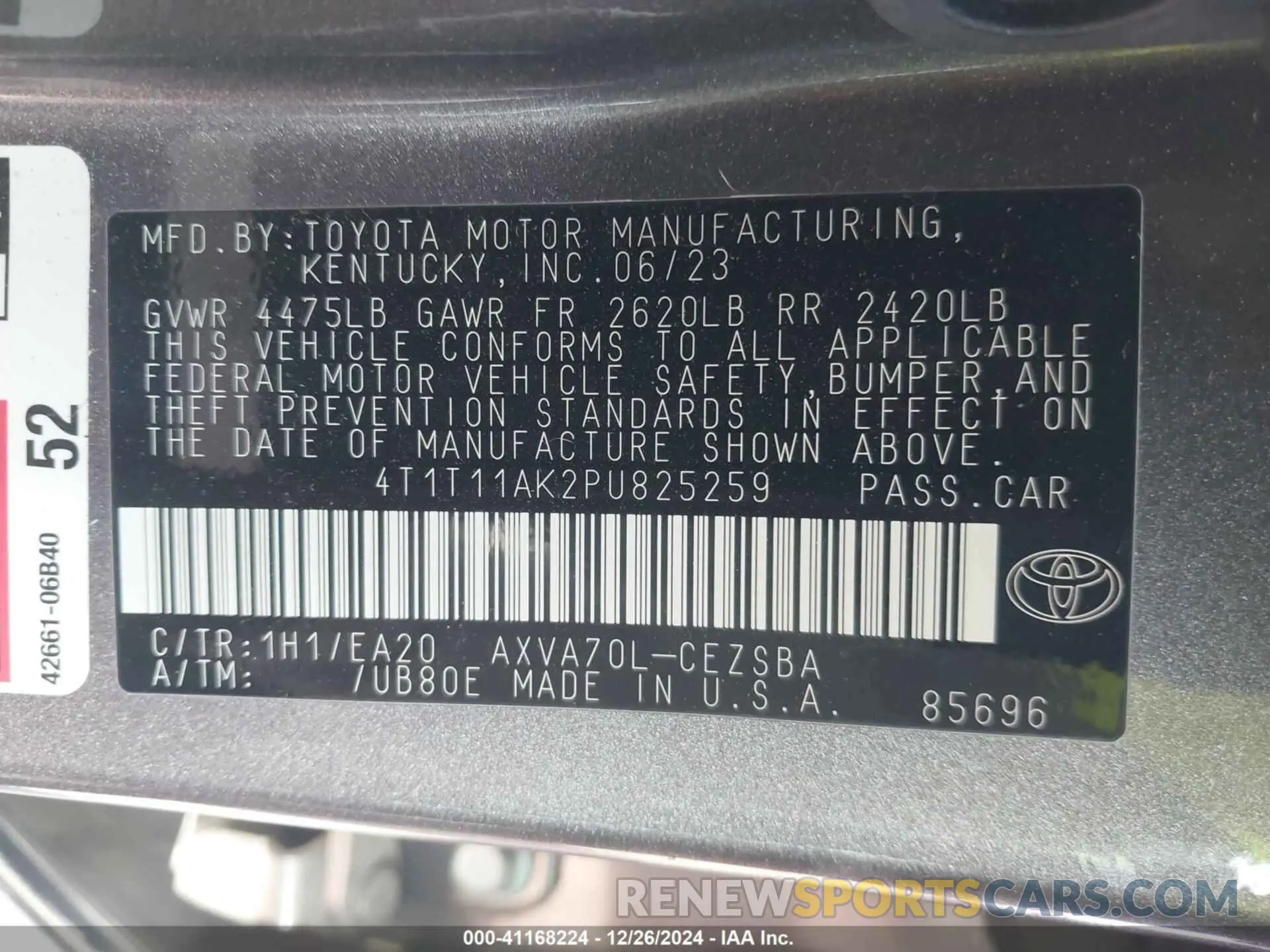 9 Фотография поврежденного автомобиля 4T1T11AK2PU825259 TOYOTA CAMRY 2023