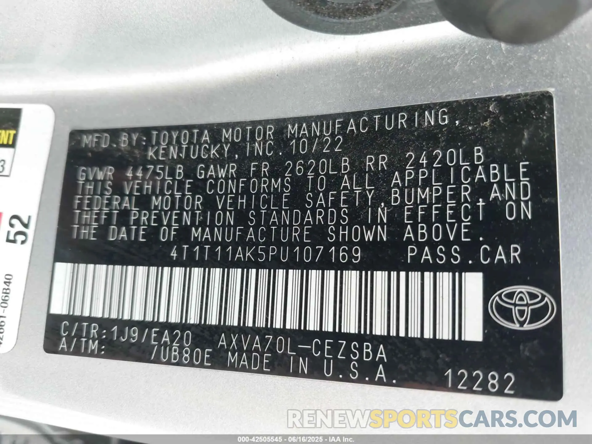 9 Фотография поврежденного автомобиля 4T1T11AK5PU107169 TOYOTA CAMRY 2023